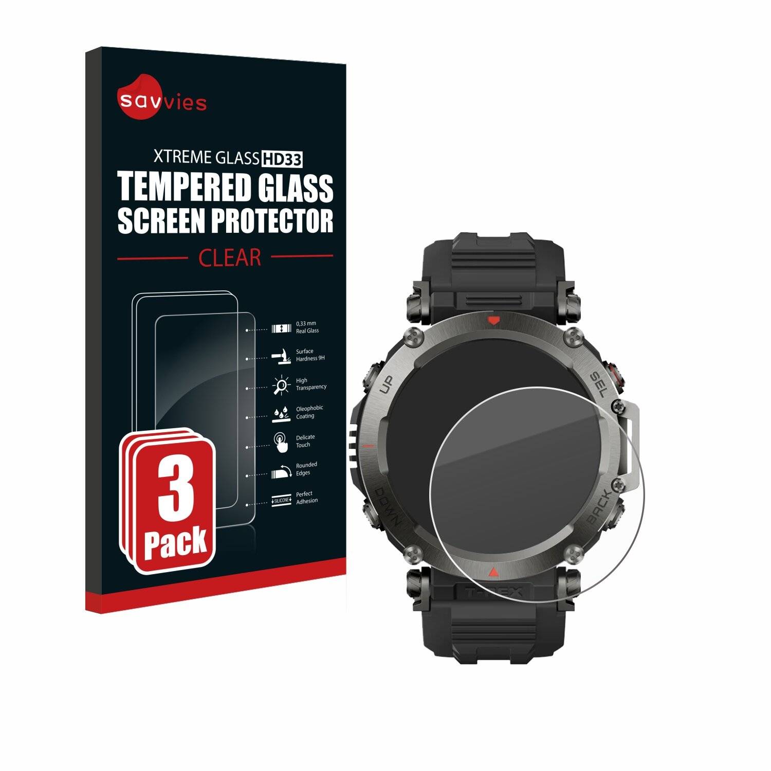 3x Savvies Clear Schutzglas für Huami Amazfit T-Rex