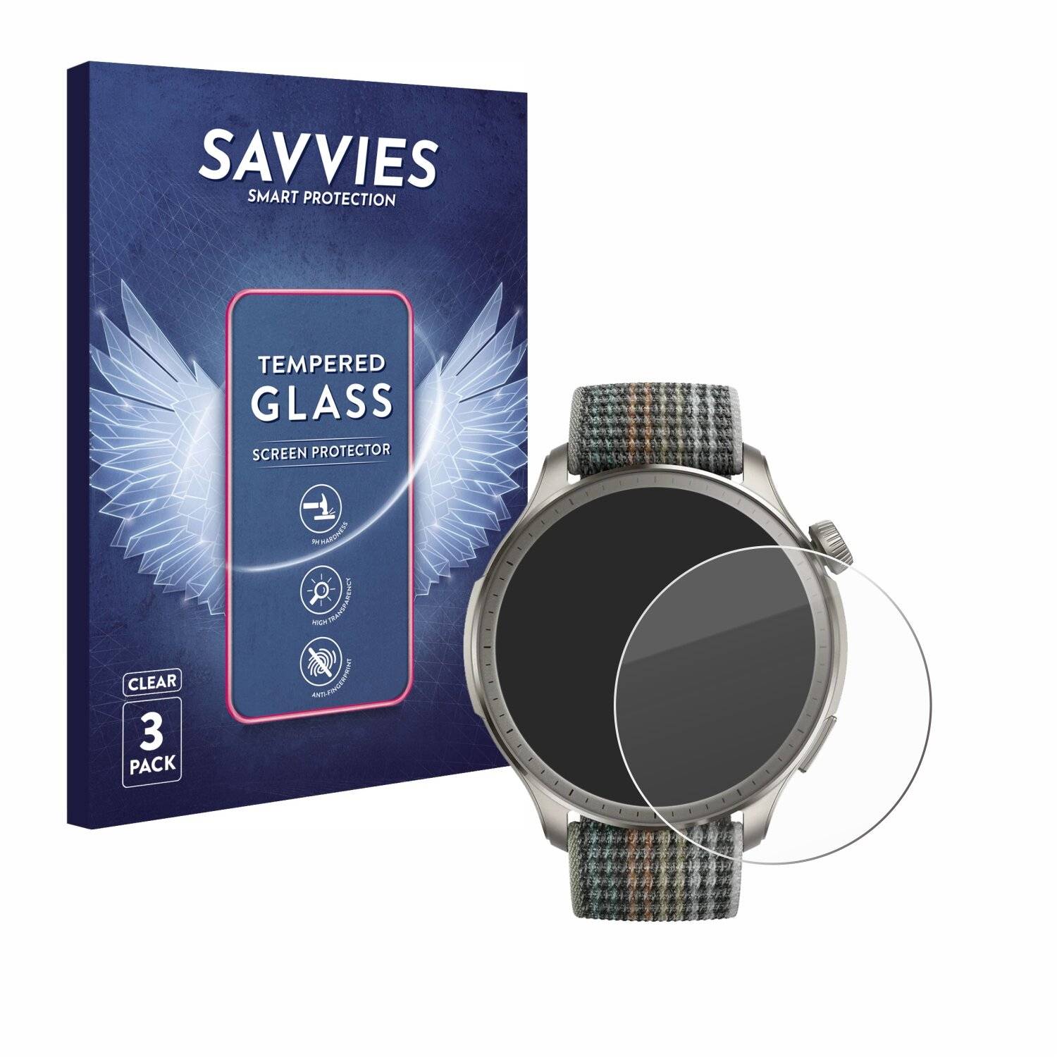 3x Savvies Clear Schutzglas für Huami Amazfit