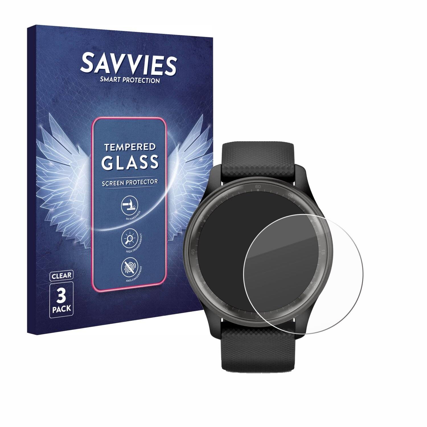 3x Savvies Clear Schutzglas für Garmin Vivomove