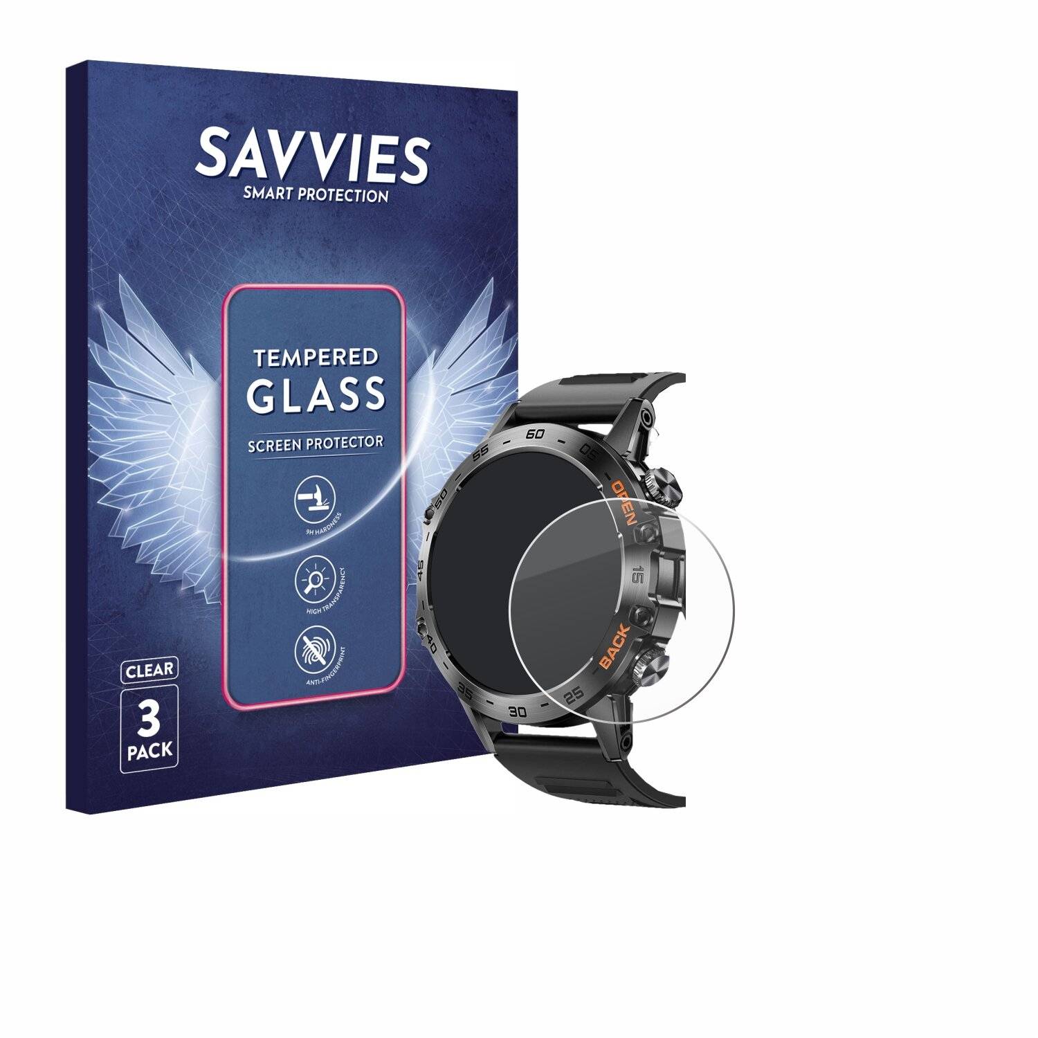 3x Savvies Clear Schutzglas für Lemfo Smartwatch