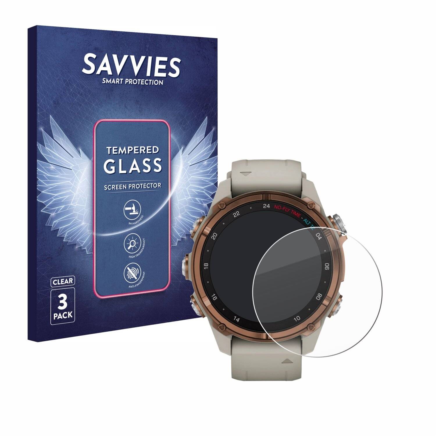 3x Savvies Clear Schutzglas für Garmin Descent Mk3 (43