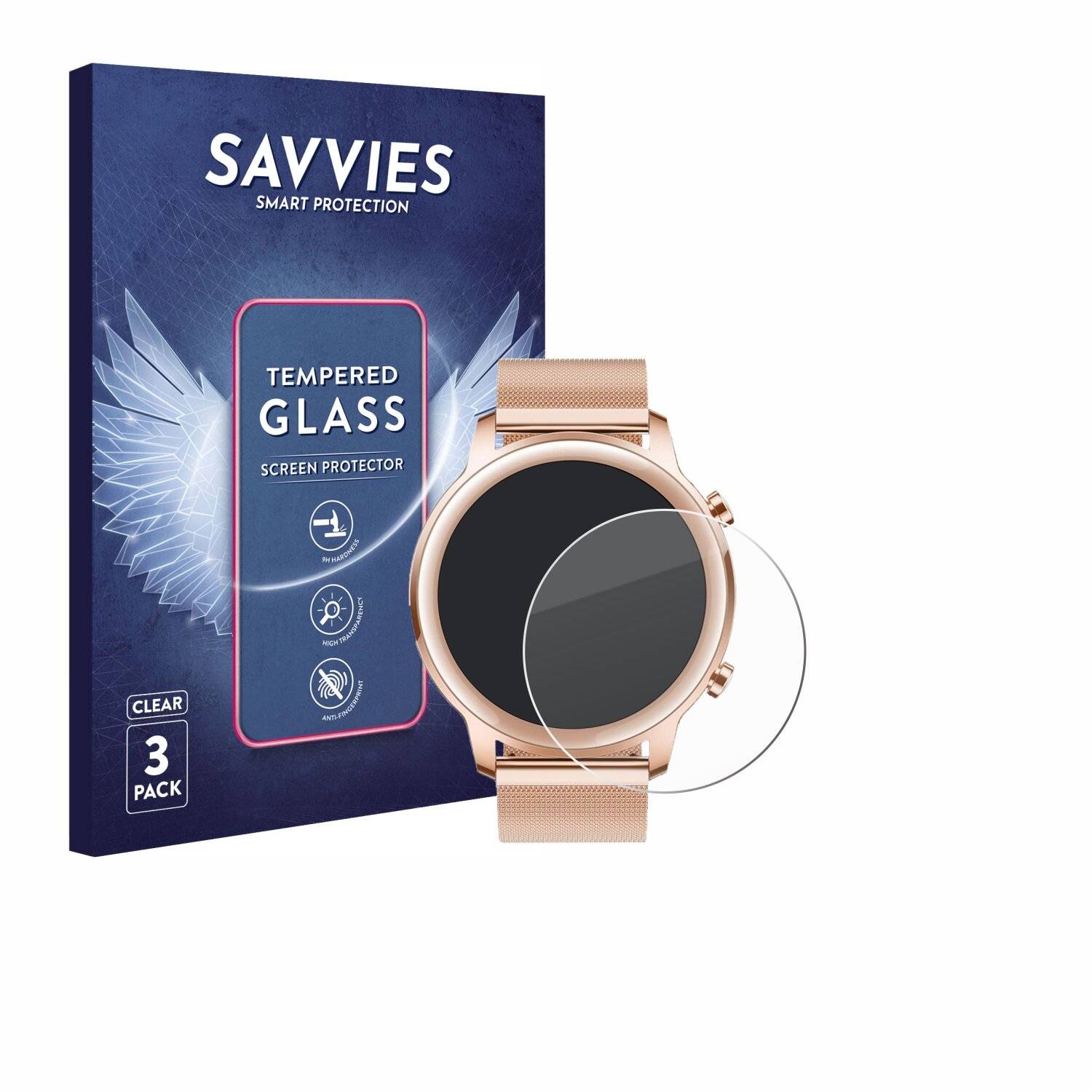3x Savvies Clear Schutzglas für Honor MagicWatch 2 (42