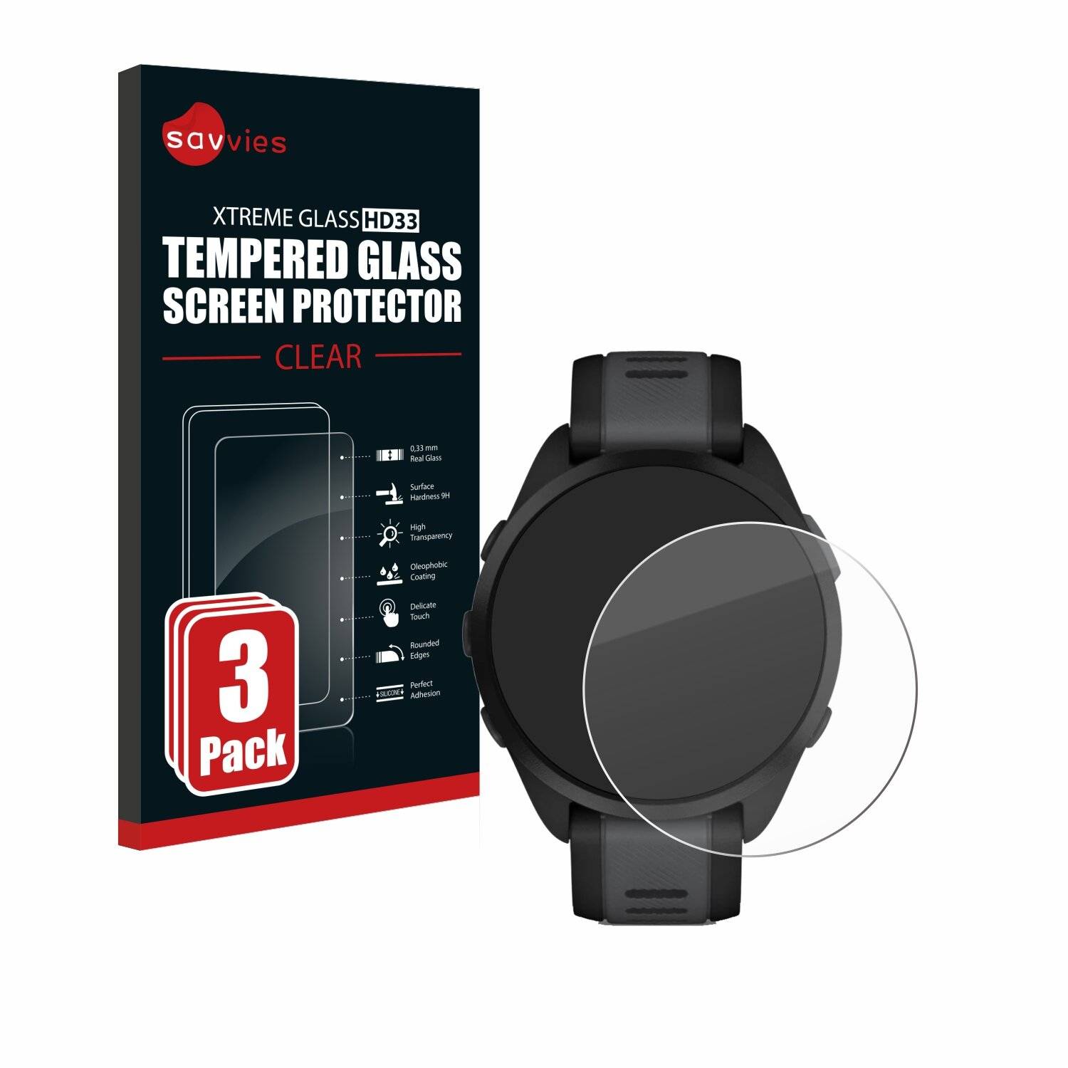 3x Savvies Clear Schutzglas für Garmin Forerunner