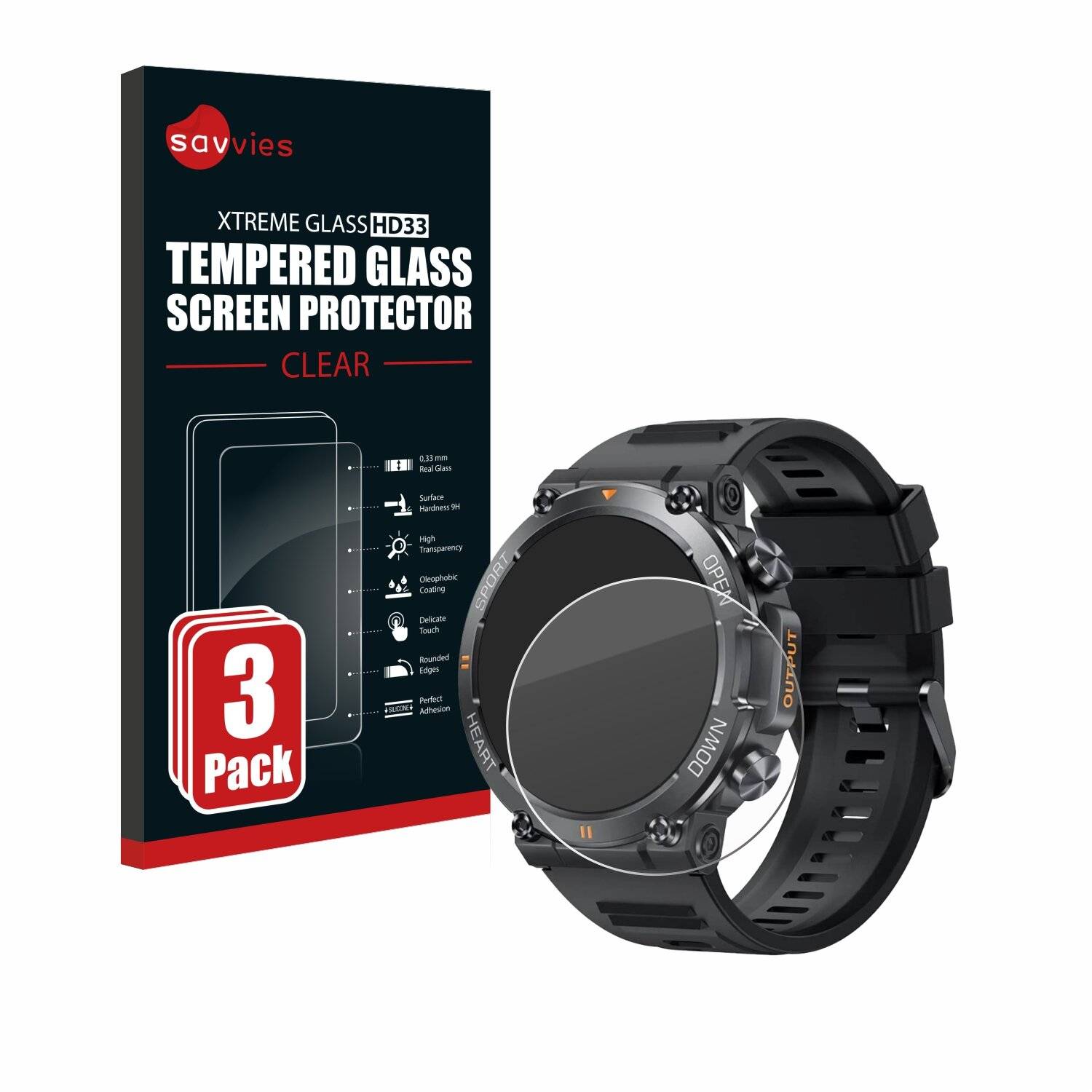 3x Savvies Clear Schutzglas für Akkee Smartwatch
