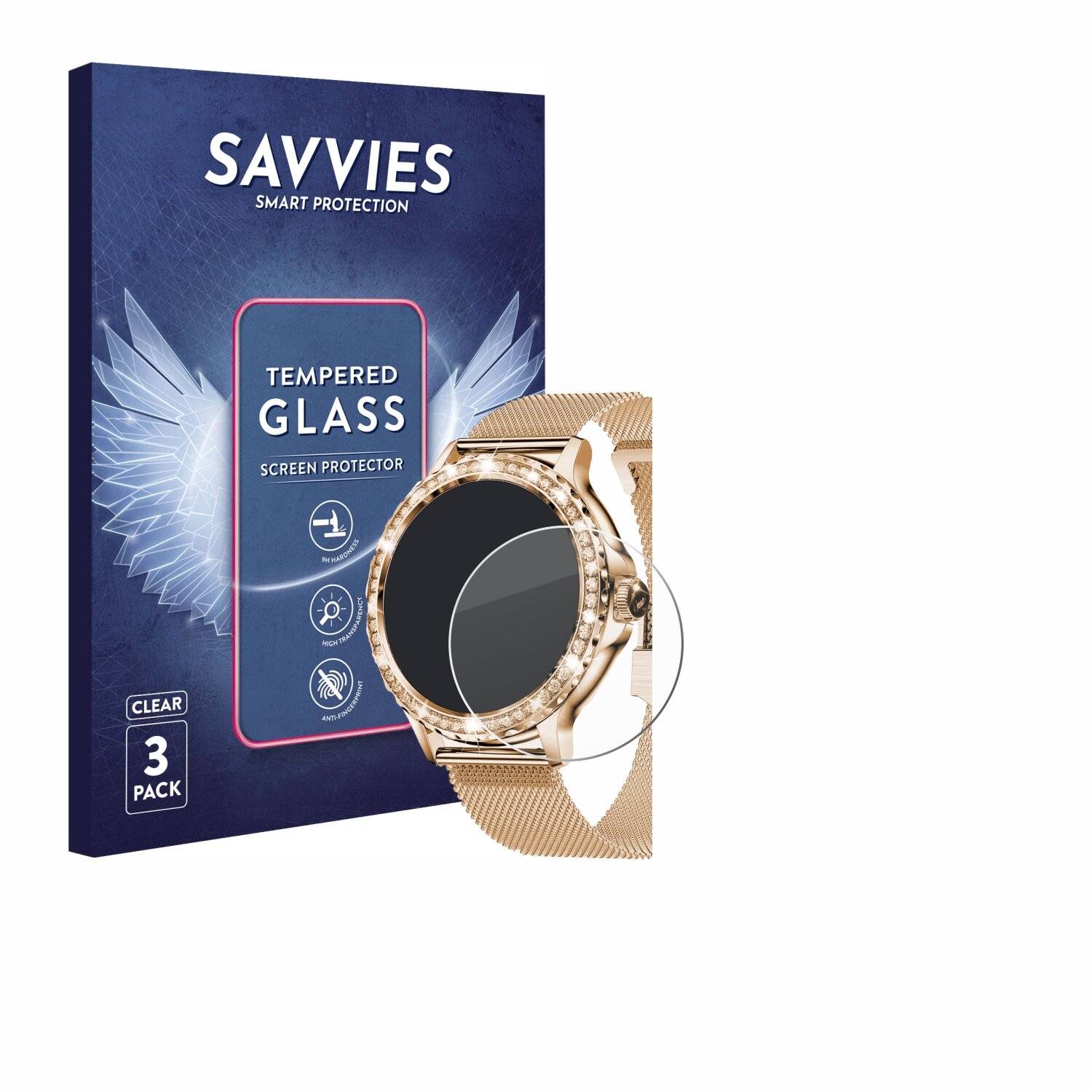 3x Savvies Clear Schutzglas für walkbee Smartwatch 1.3
