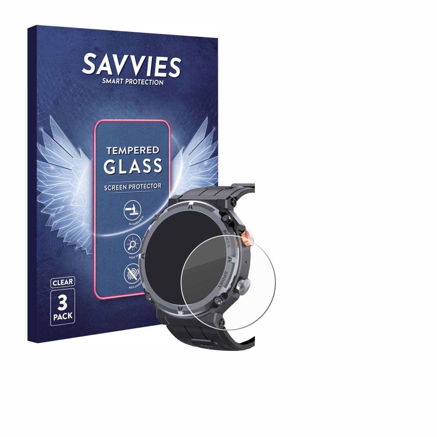 3x Savvies Clear Schutzglas für bedee Smartwatch