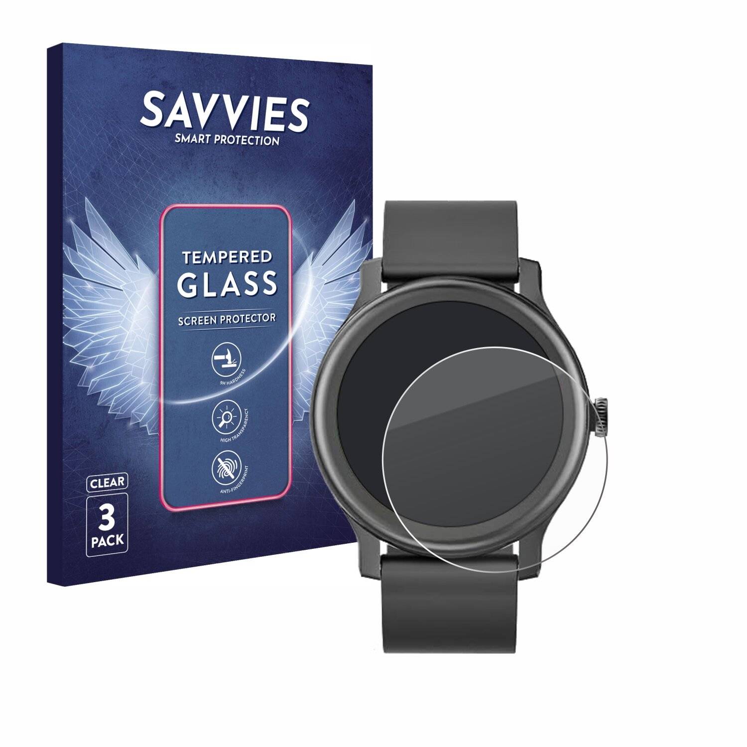 3x Savvies Clear Schutzglas für Loyaa Smartwatch