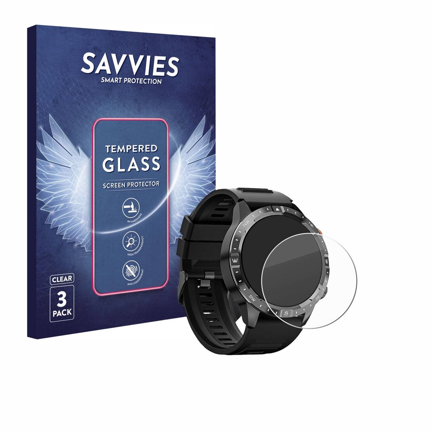 3x Savvies Clear Schutzglas für Sanorum Smartwatch