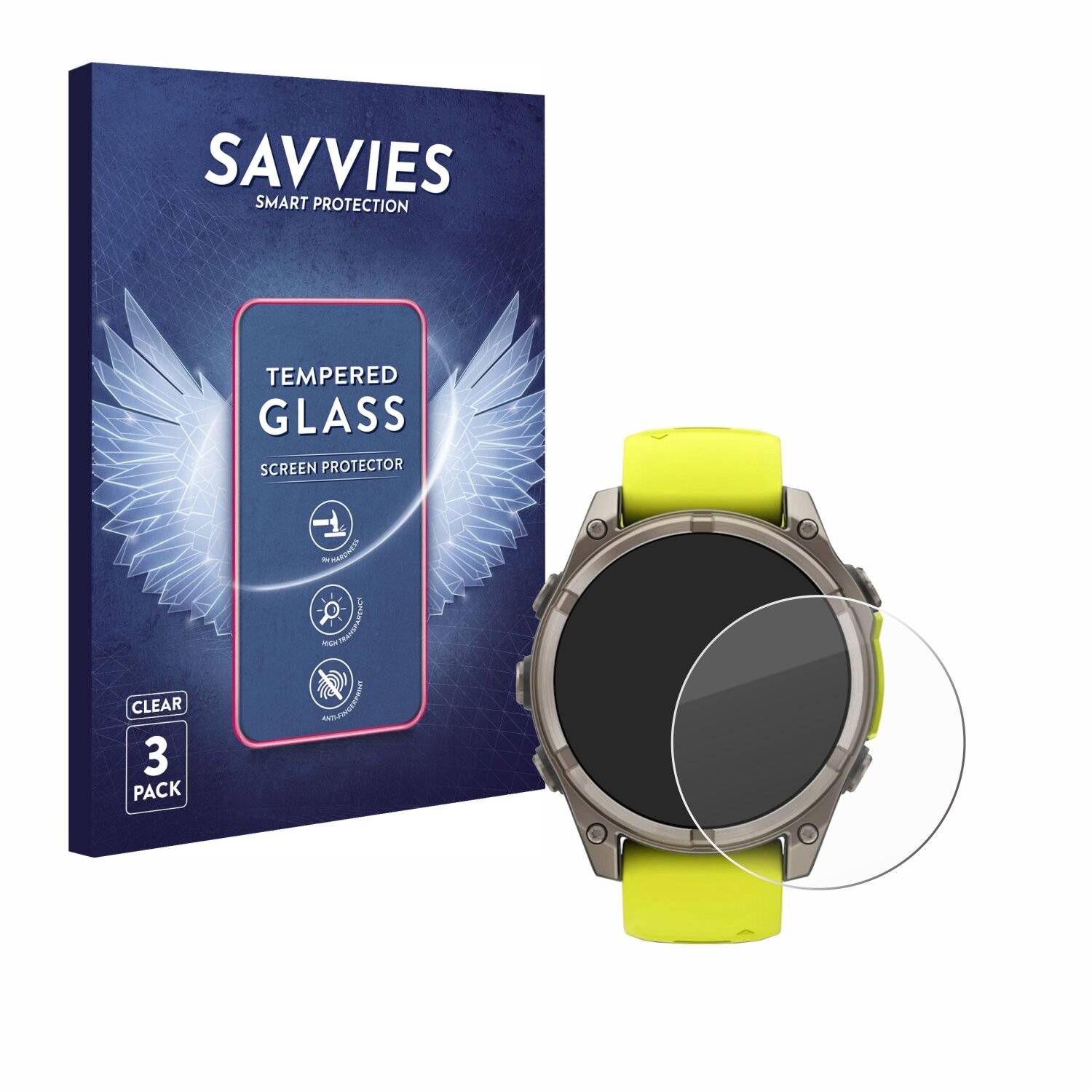 3x Savvies Clear Schutzglas für Garmin Fenix 8 Solar (47