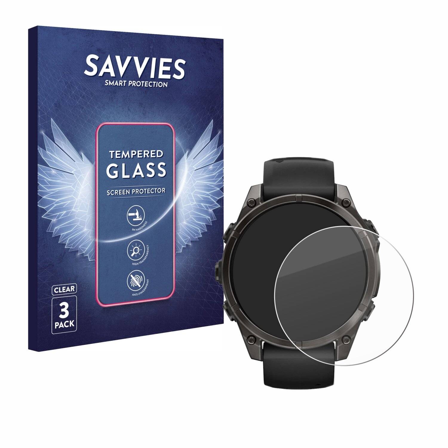 3x Savvies Clear Schutzglas für Garmin Fenix 8 AMOLED (47