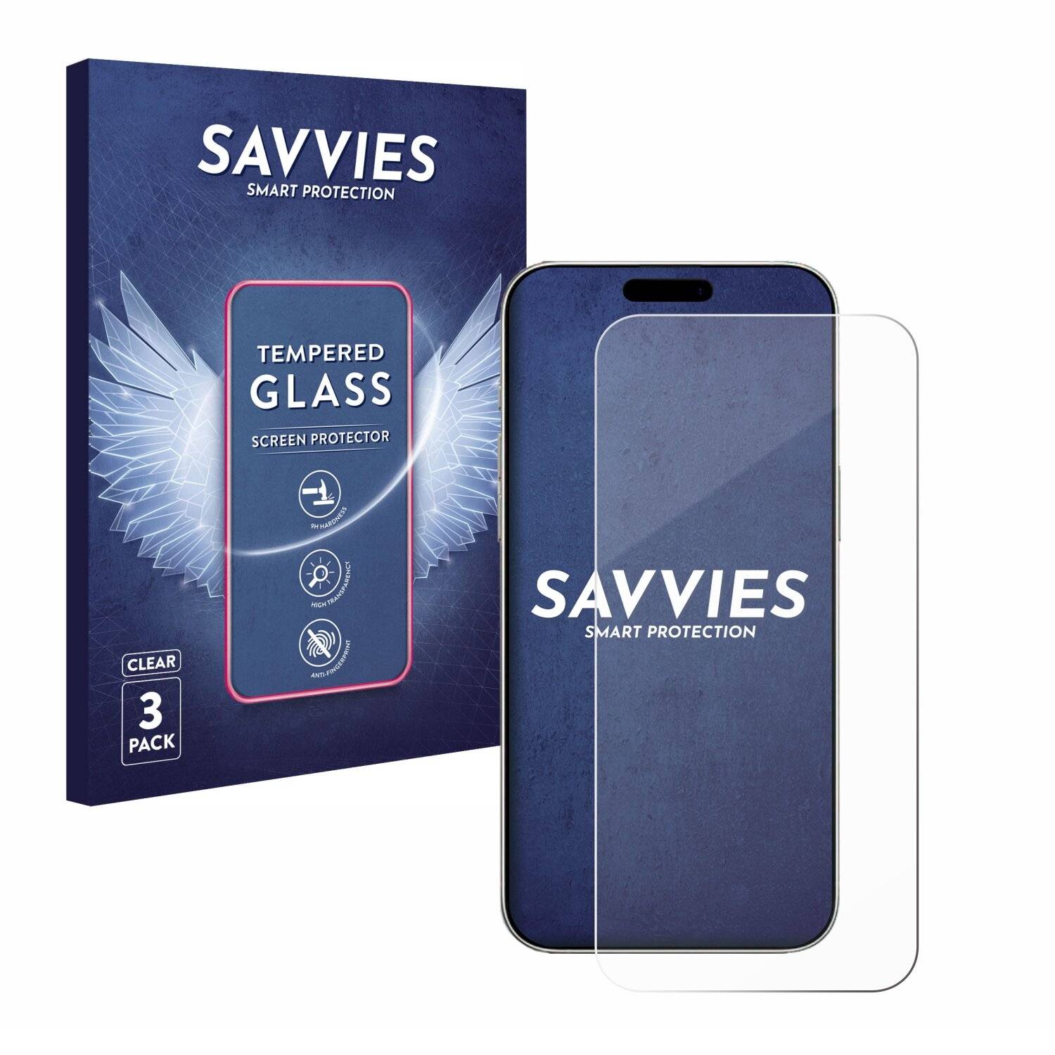 3x Savvies Clear Schutzglas für Apple iPhone