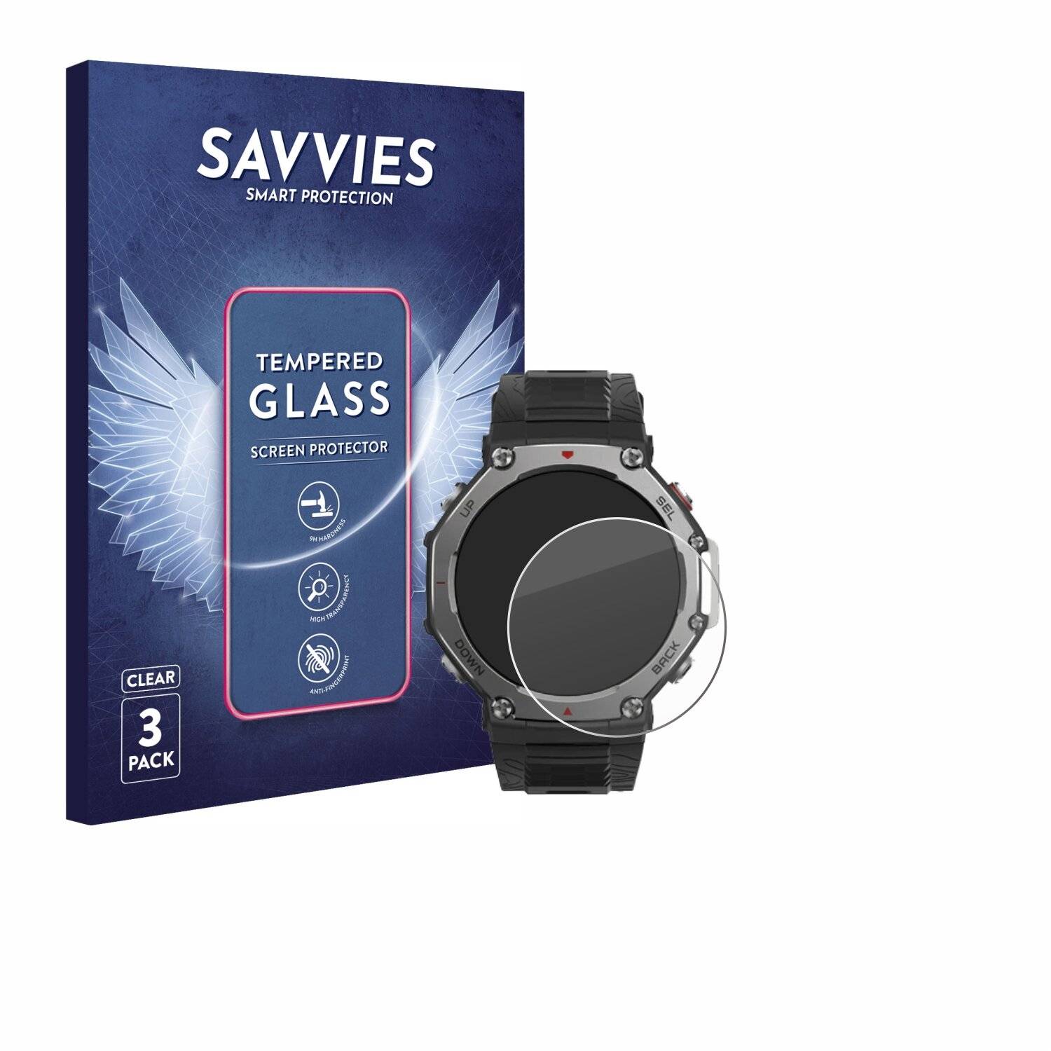 3x Savvies Clear Schutzglas für Huami Amazfit T-Rex