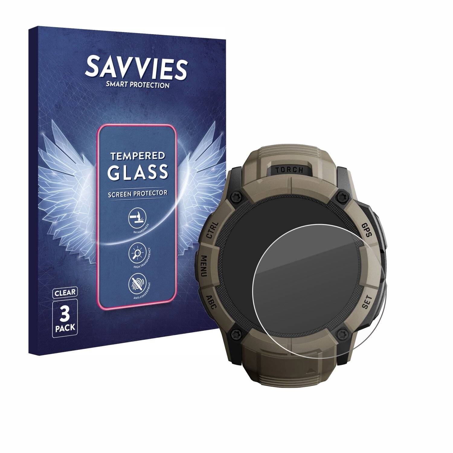 3x Savvies Clear Schutzglas für Garmin Instinct 2X Solar Tactical