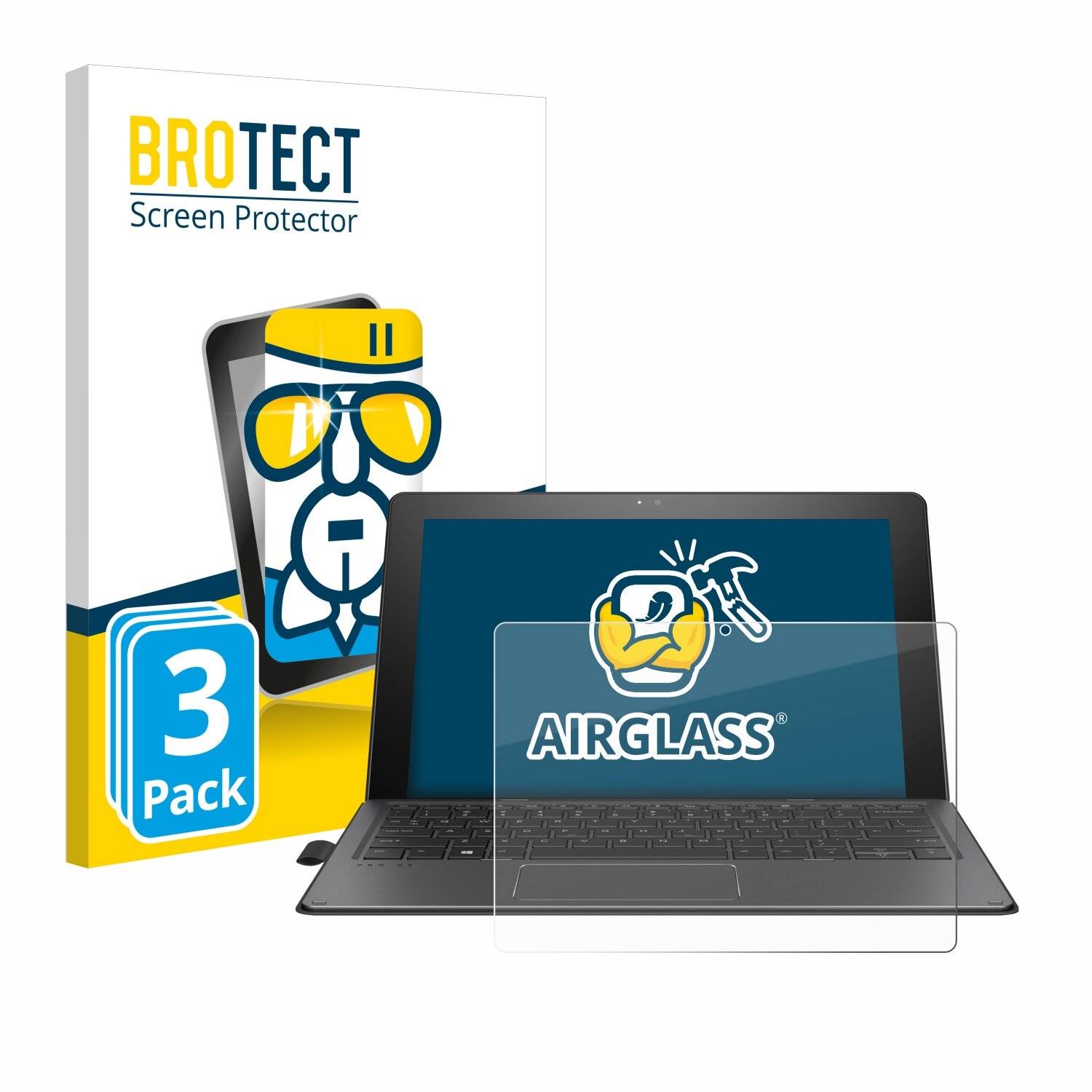 3x BROTECT AirGlass Glas Panzer-Folie für HP Pro x2 612 G2 -