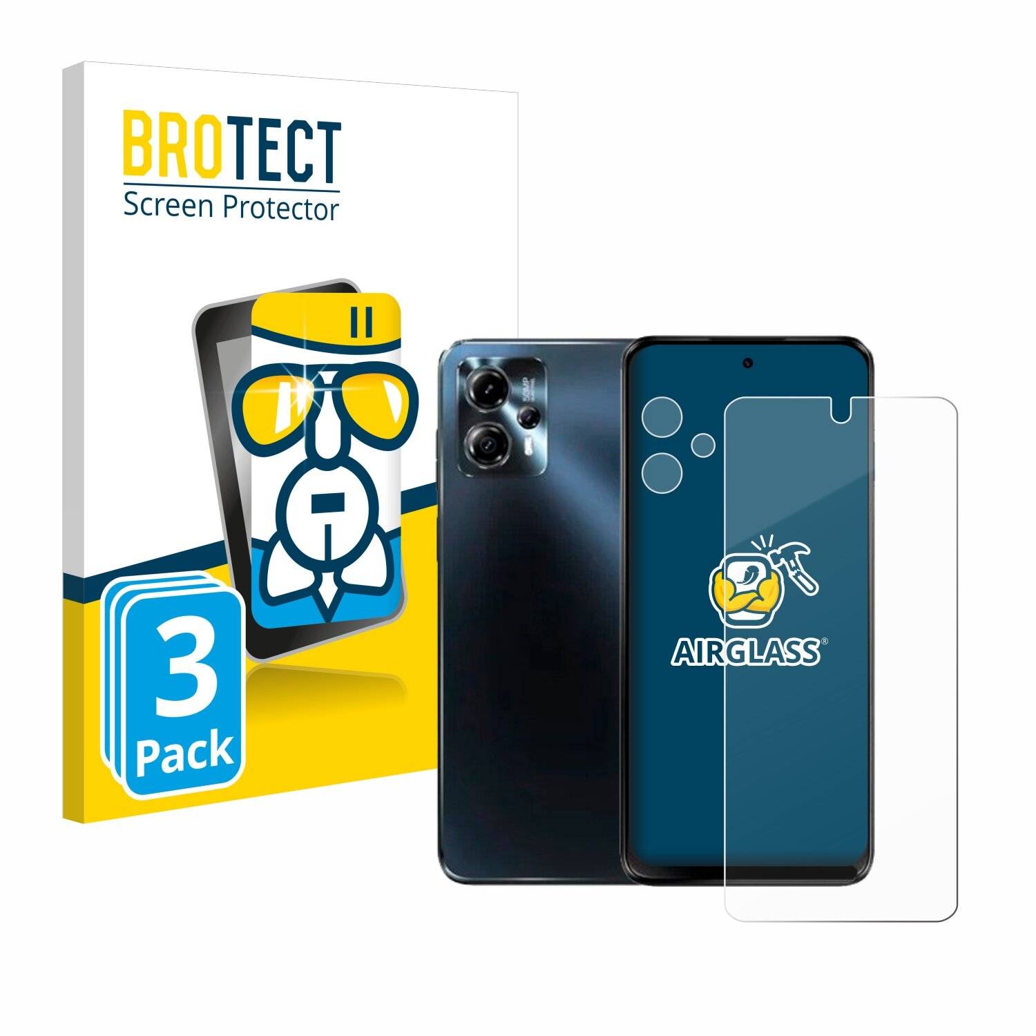 3x BROTECT AirGlass Glas Panzer-Folie für Motorola Moto G13 (Display+Kamera) -