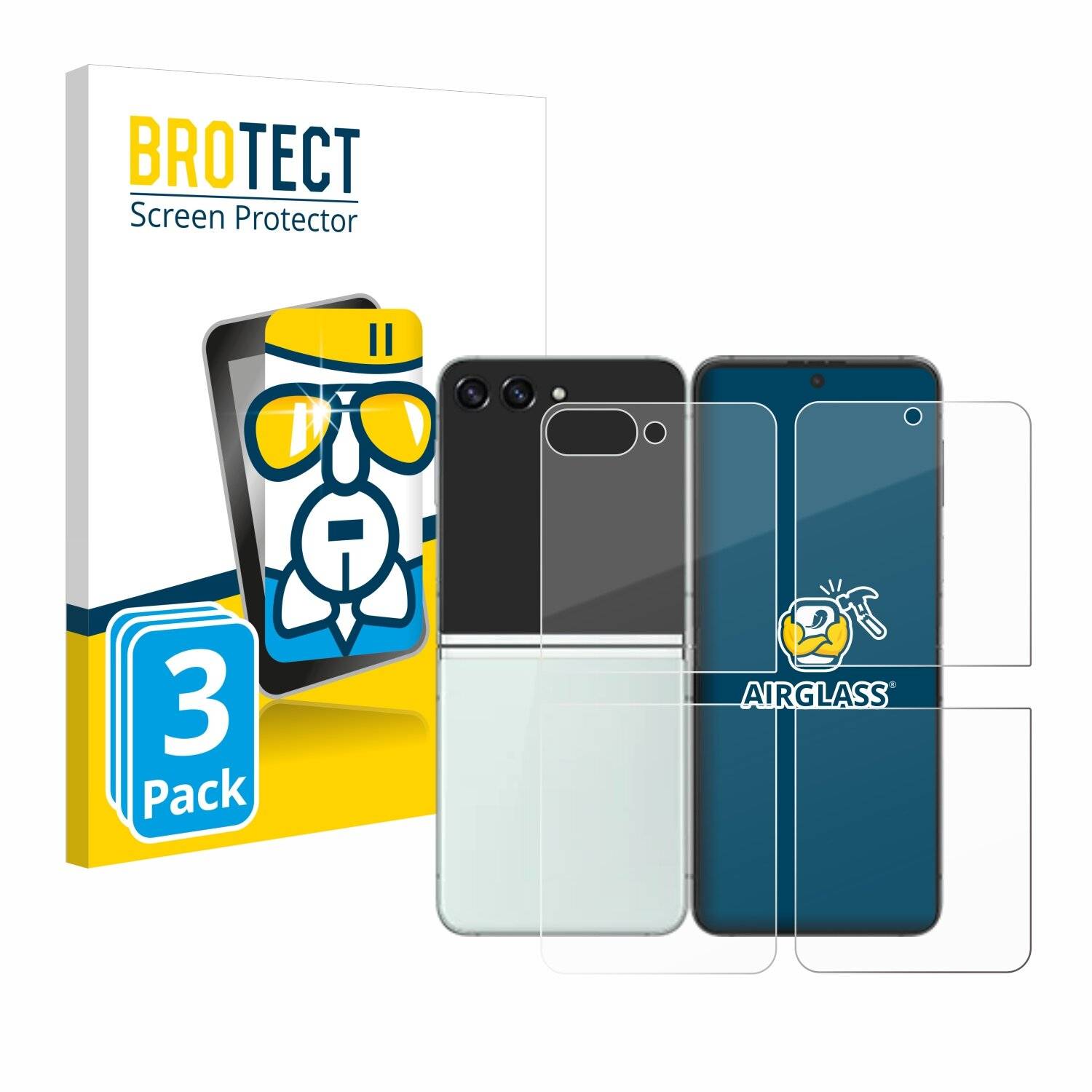 3x BROTECT AirGlass Glas Panzer-Folie für Samsung Galaxy Z Flip 5 (Display+Rückseite) -