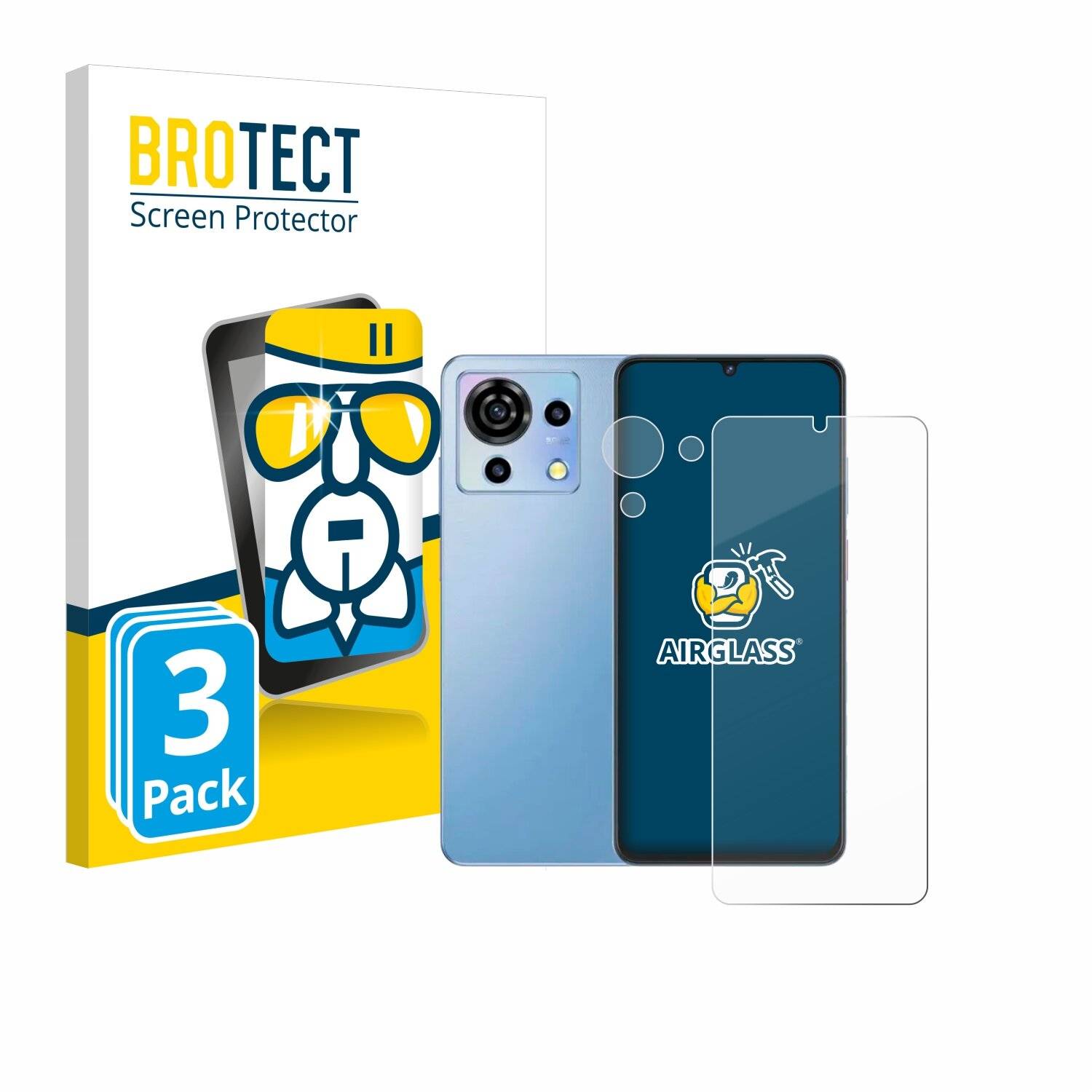3x BROTECT AirGlass Glas Panzer-Folie für ZTE Blade V50 Vita (Display+Kamera) -