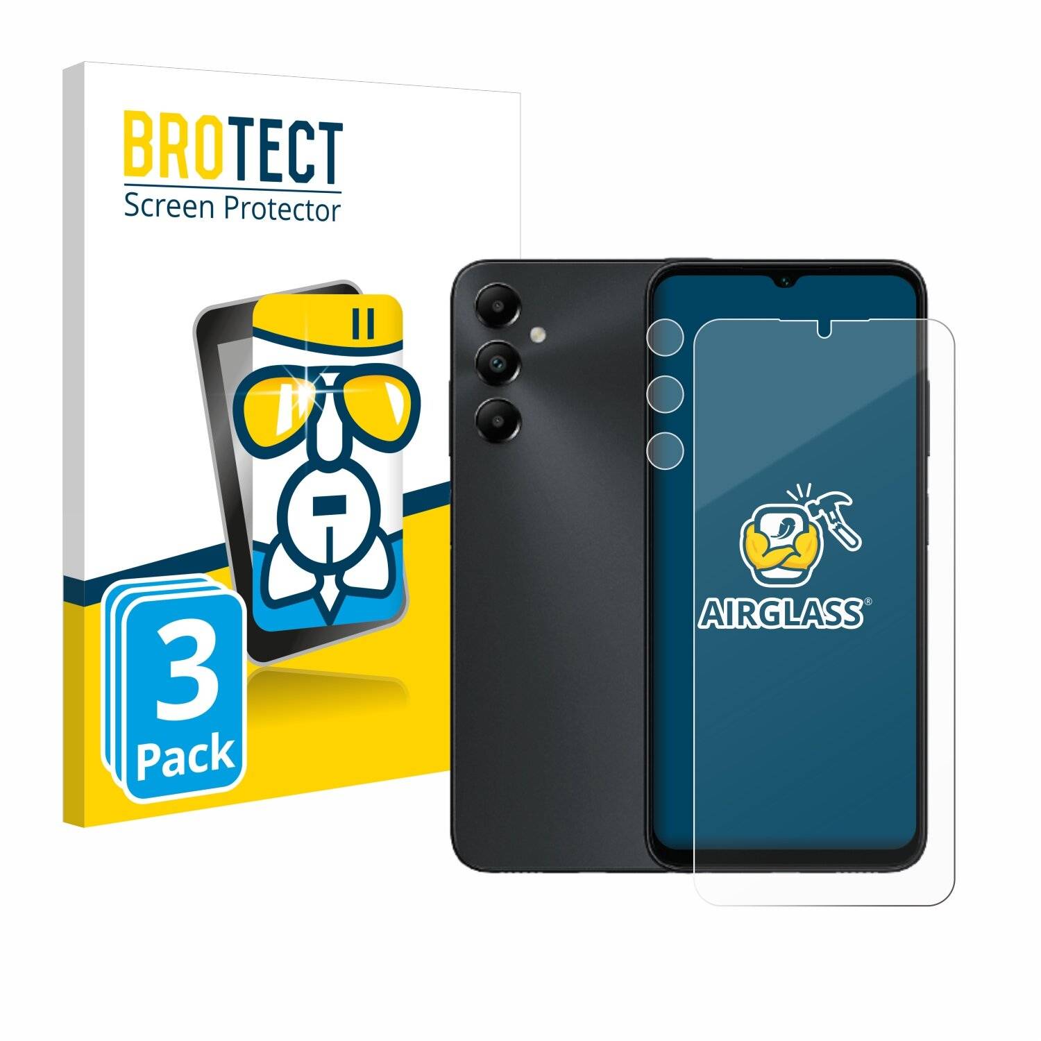3x BROTECT AirGlass Glas Panzer-Folie für Samsung Galaxy A05s (Display+Kamera) -