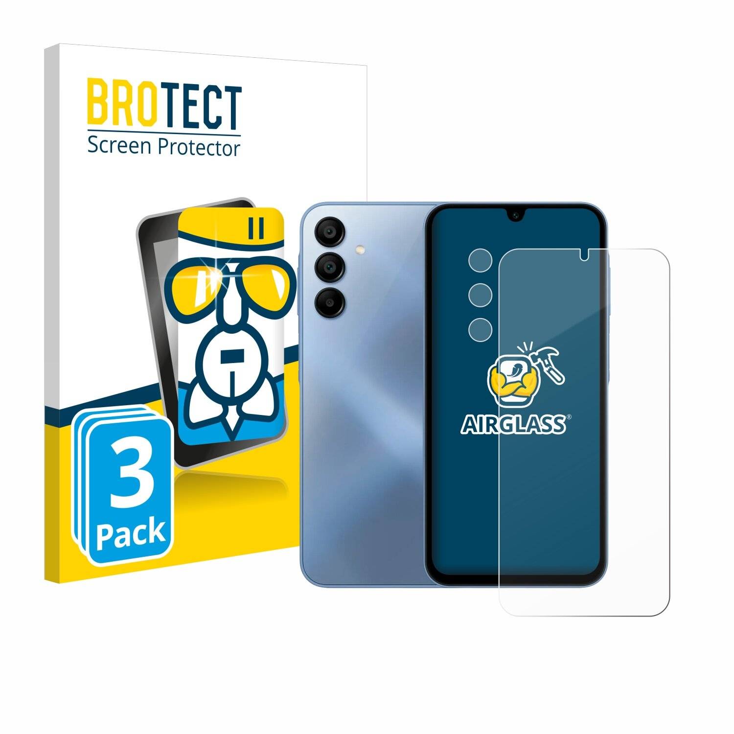 3x BROTECT AirGlass Glas Panzer-Folie für Samsung Galaxy A15 (Display+Kamera) -