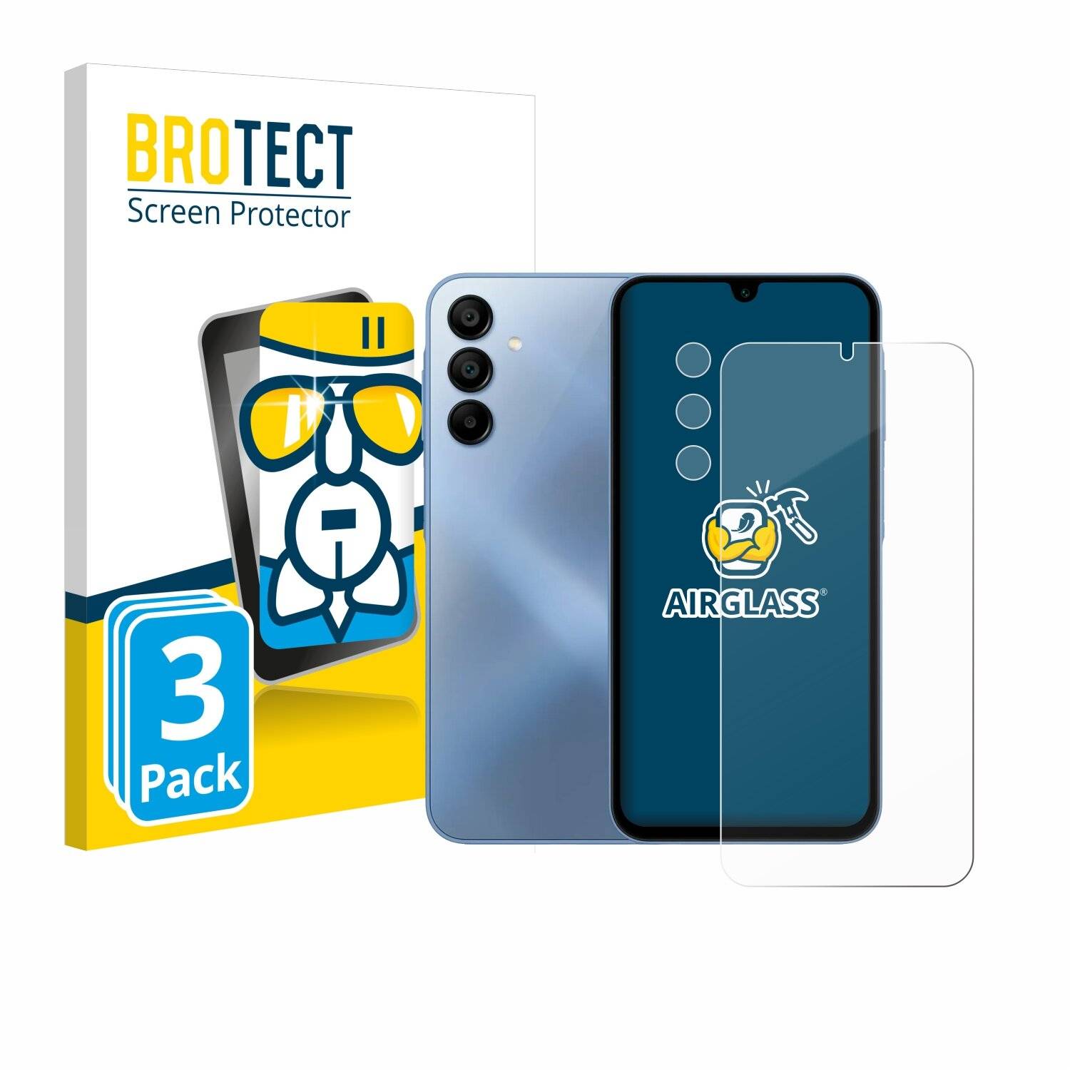 3x BROTECT AirGlass Glas Panzer-Folie für Samsung Galaxy A15 5G (Display+Kamera) -