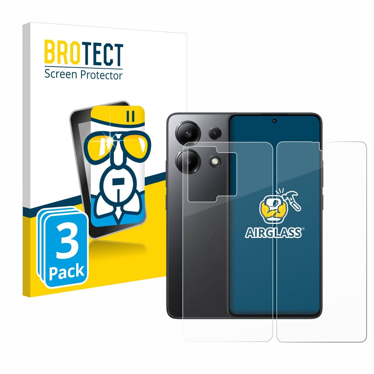 3x BROTECT AirGlass Glas Panzer-Folie für Xiaomi Redmi Note 13 (Display+Rückseite) -