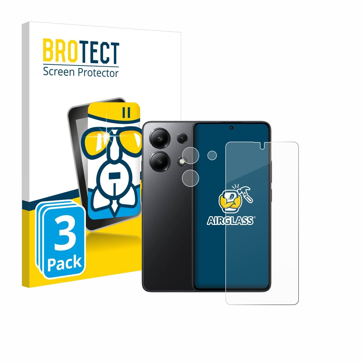 3x BROTECT AirGlass Glas Panzer-Folie für Xiaomi Redmi Note 13 5G (Display+Kamera) -