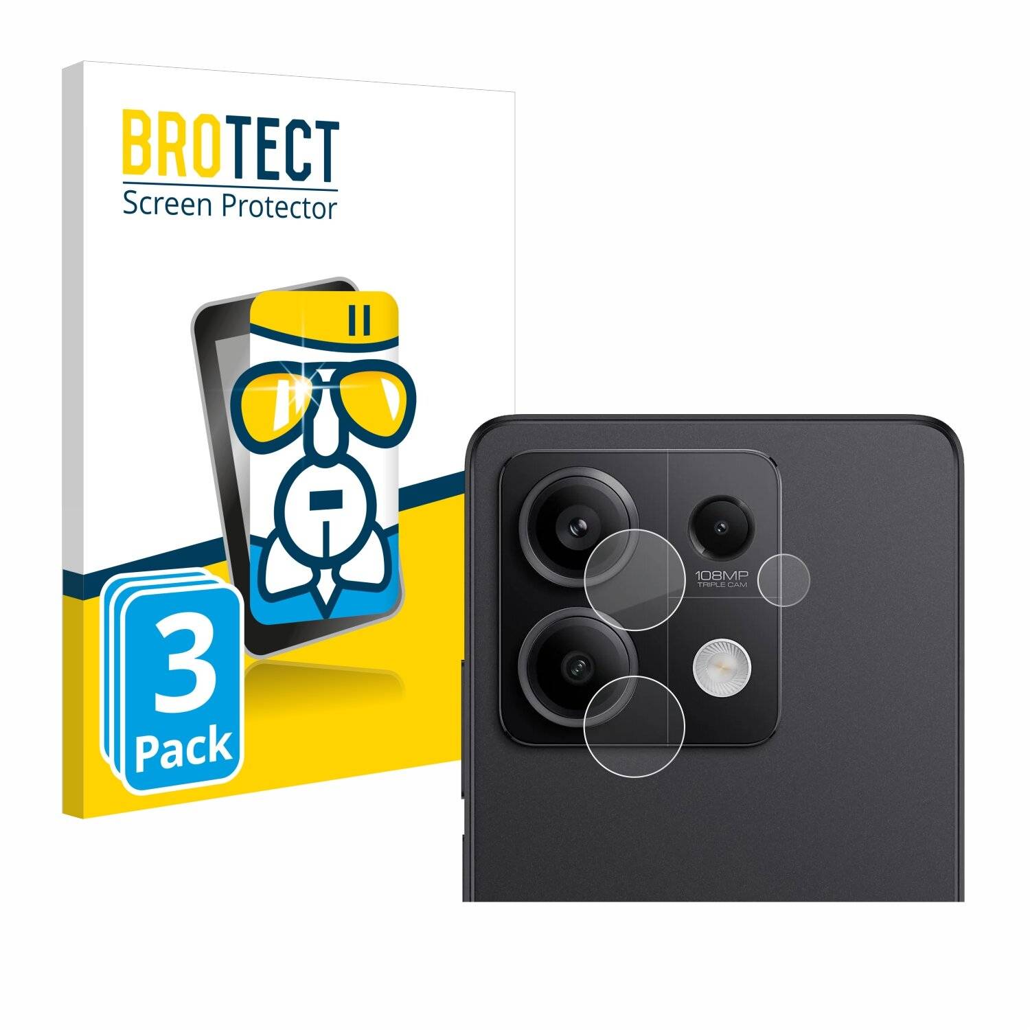 3x BROTECT AirGlass Glas Panzer-Folie für Xiaomi Redmi Note 13 Pro 5G (NUR Kameraschutz) -