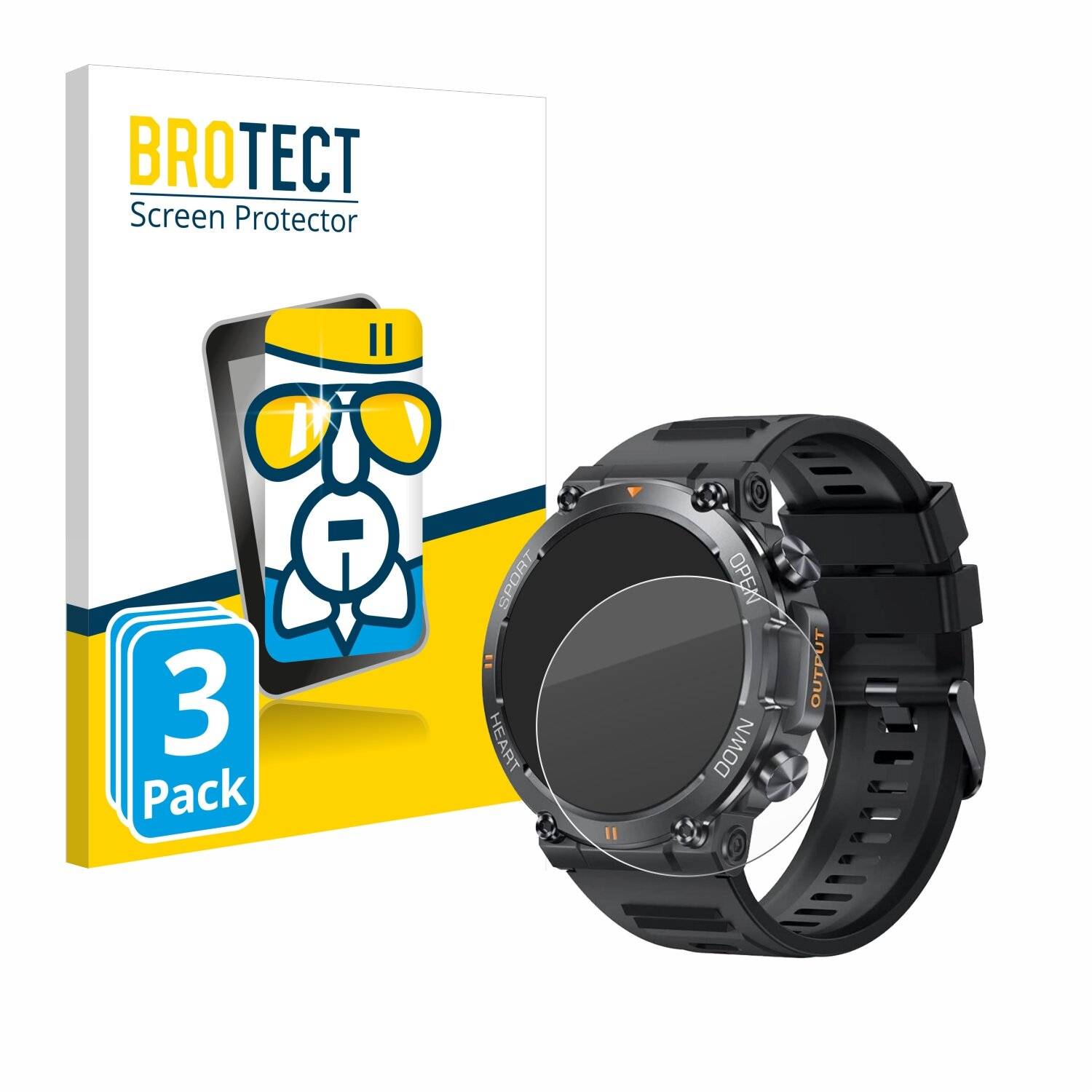 3x BROTECT AirGlass Glas Panzer-Folie für Akkee Smartwatch 1.39 -