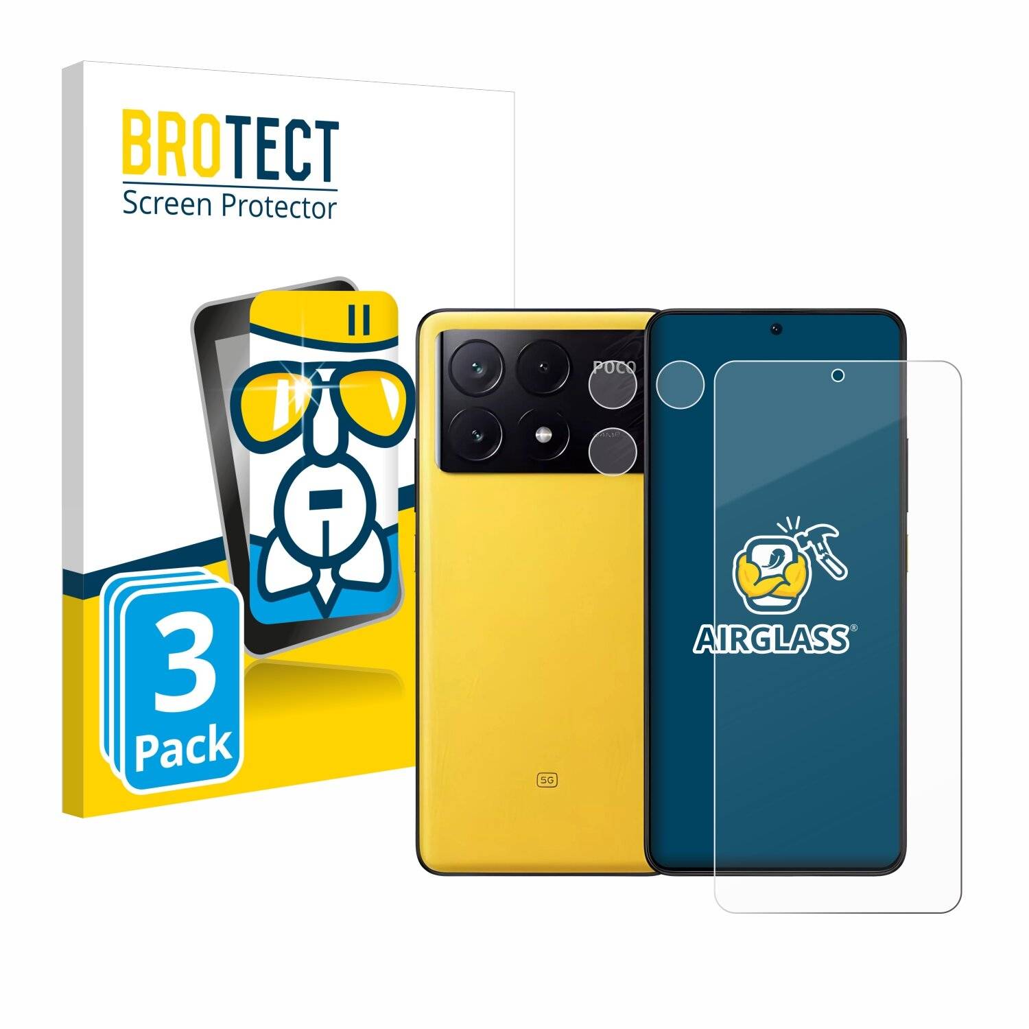 3x BROTECT AirGlass Glas Panzer-Folie für Xiaomi Poco X6 Pro (Display+Kamera) -