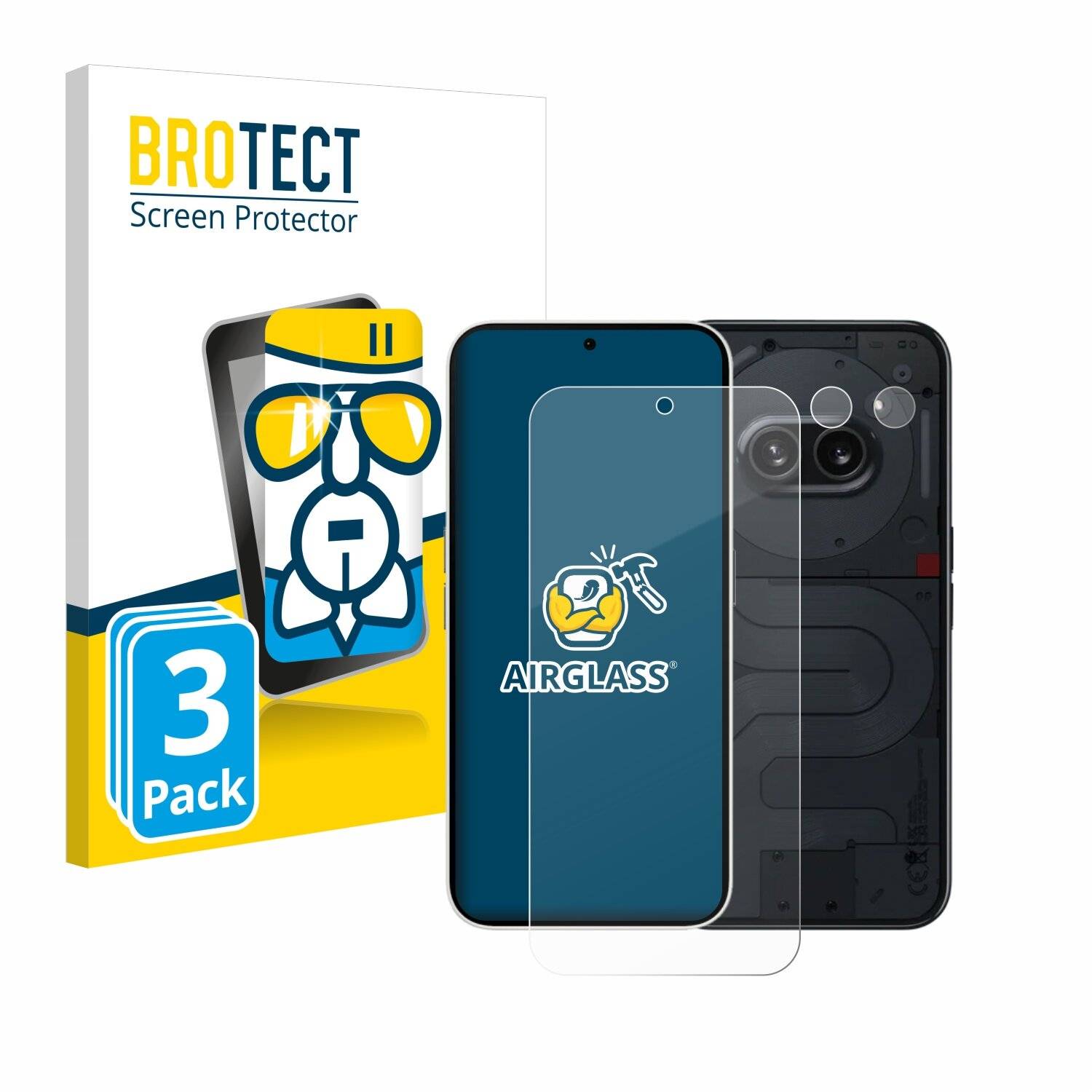 3x BROTECT AirGlass Glas Panzer-Folie für Nothing Phone (2a) (Display+Kamera) -