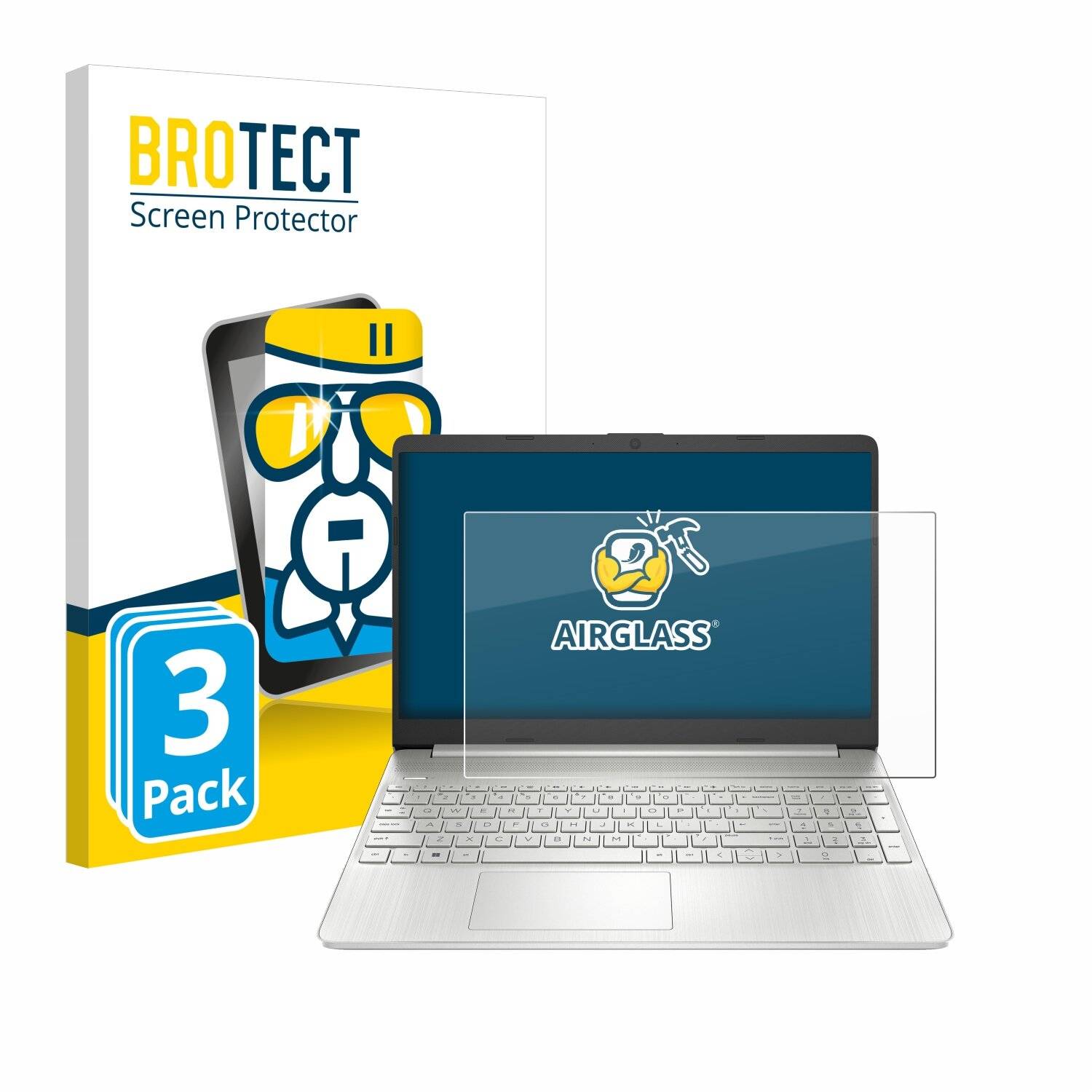 3x BROTECT AirGlass Glas Panzer-Folie für HP Laptop 15s-eq2677ng -