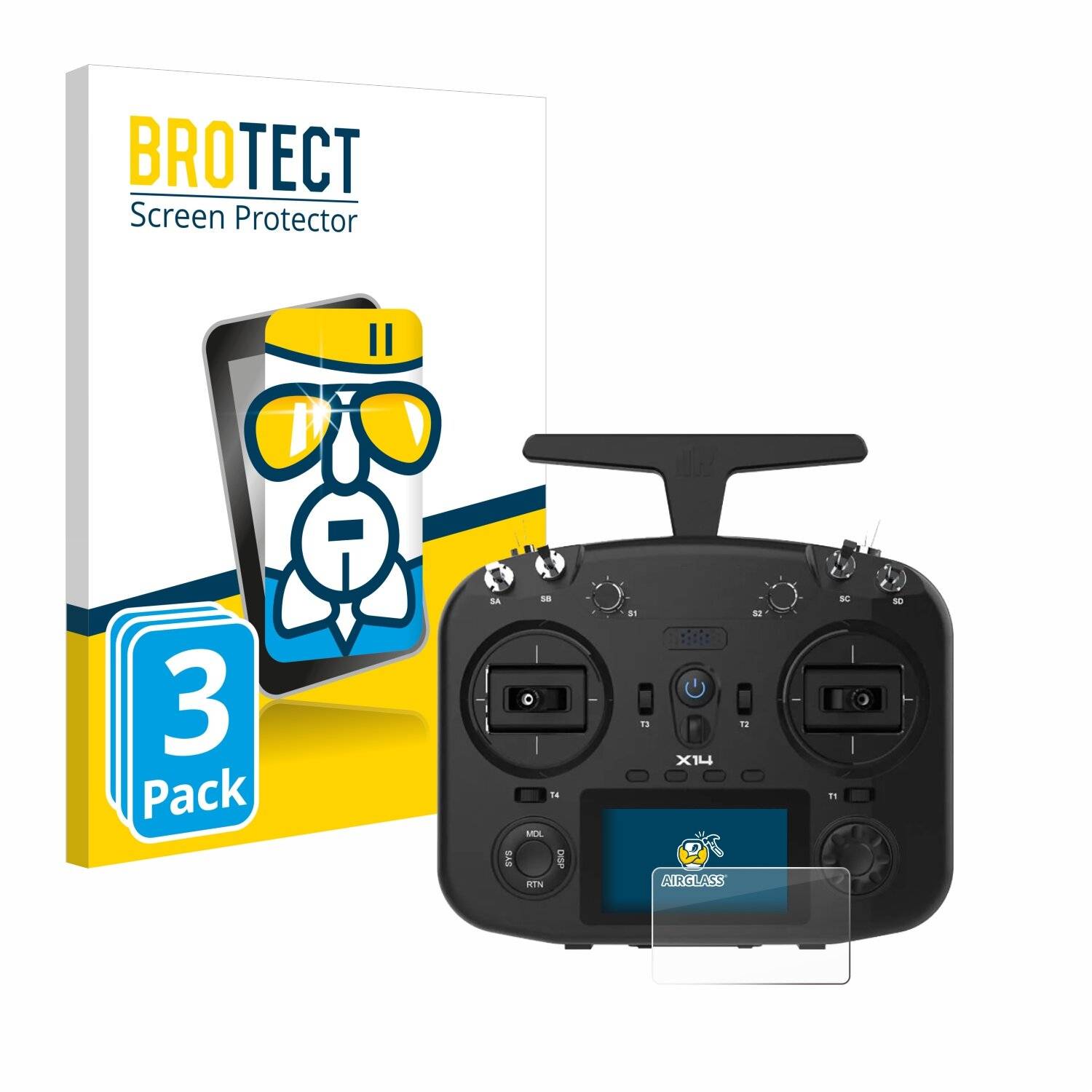 3x BROTECT AirGlass Glas Panzer-Folie für FrSky TWIN X14 -