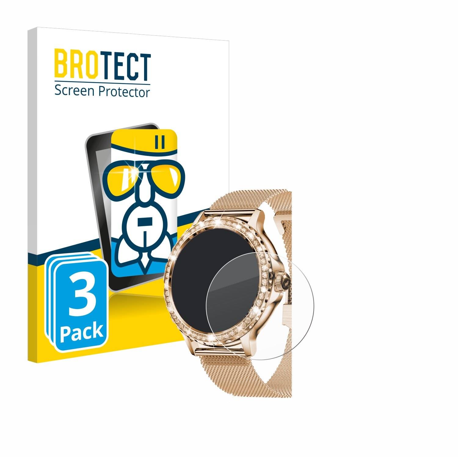 3x BROTECT AirGlass Glas Panzer-Folie für walkbee Smartwatch 1.3 (rund) -