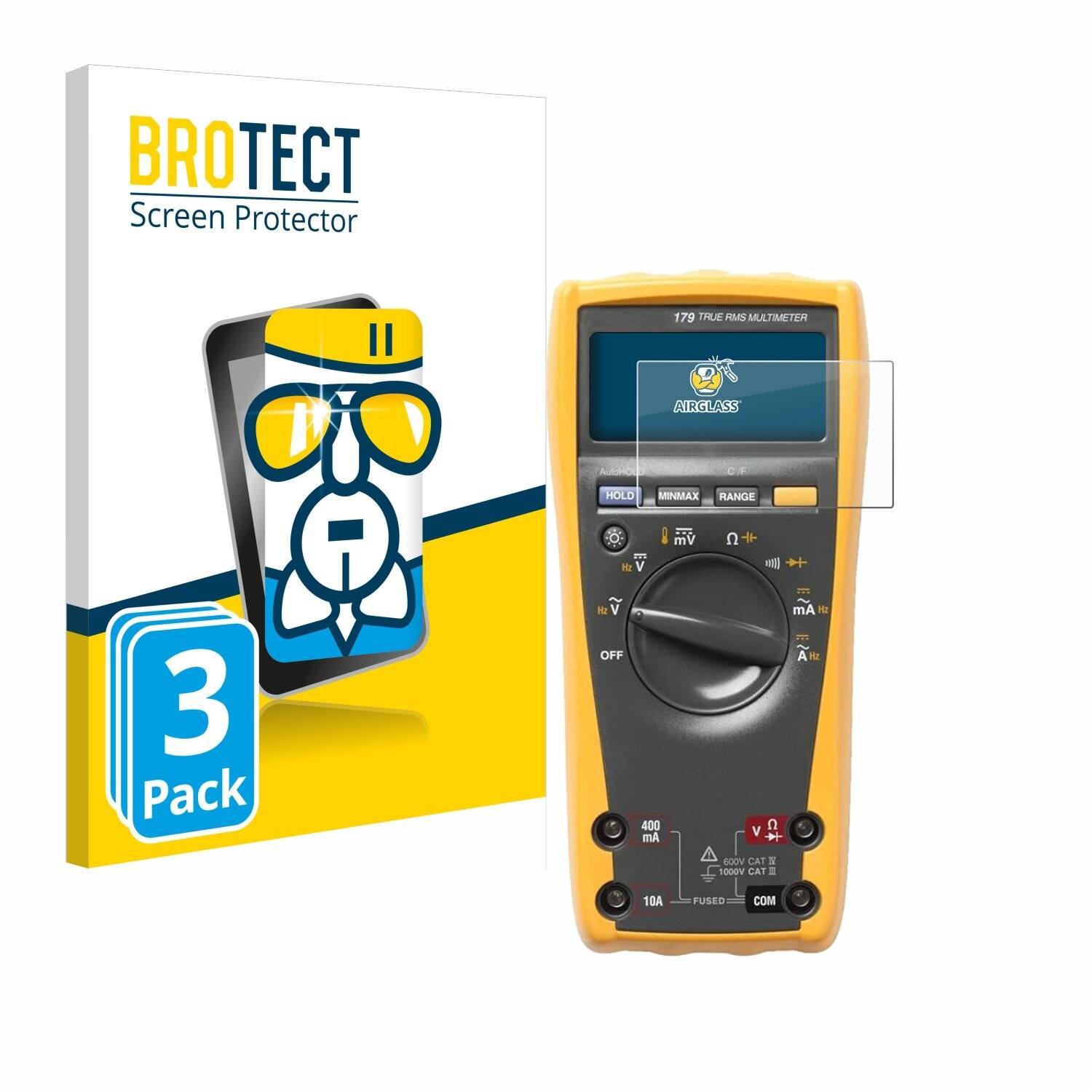 3x BROTECT AirGlass Glas Panzer-Folie für Fluke 179 Multimeter -