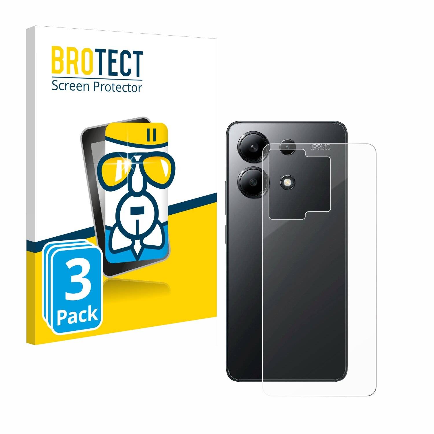 3x BROTECT AirGlass Glas Panzer-Folie für Xiaomi Redmi Note 13 4G (Rückseite) -