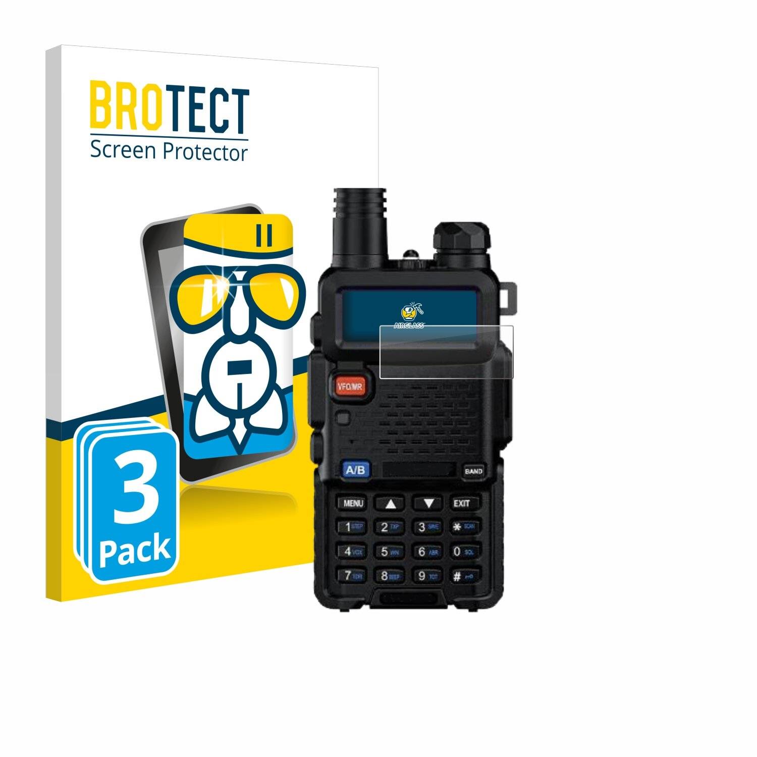 3x BROTECT AirGlass Glas Panzer-Folie für Baofeng UV-5G Pro -