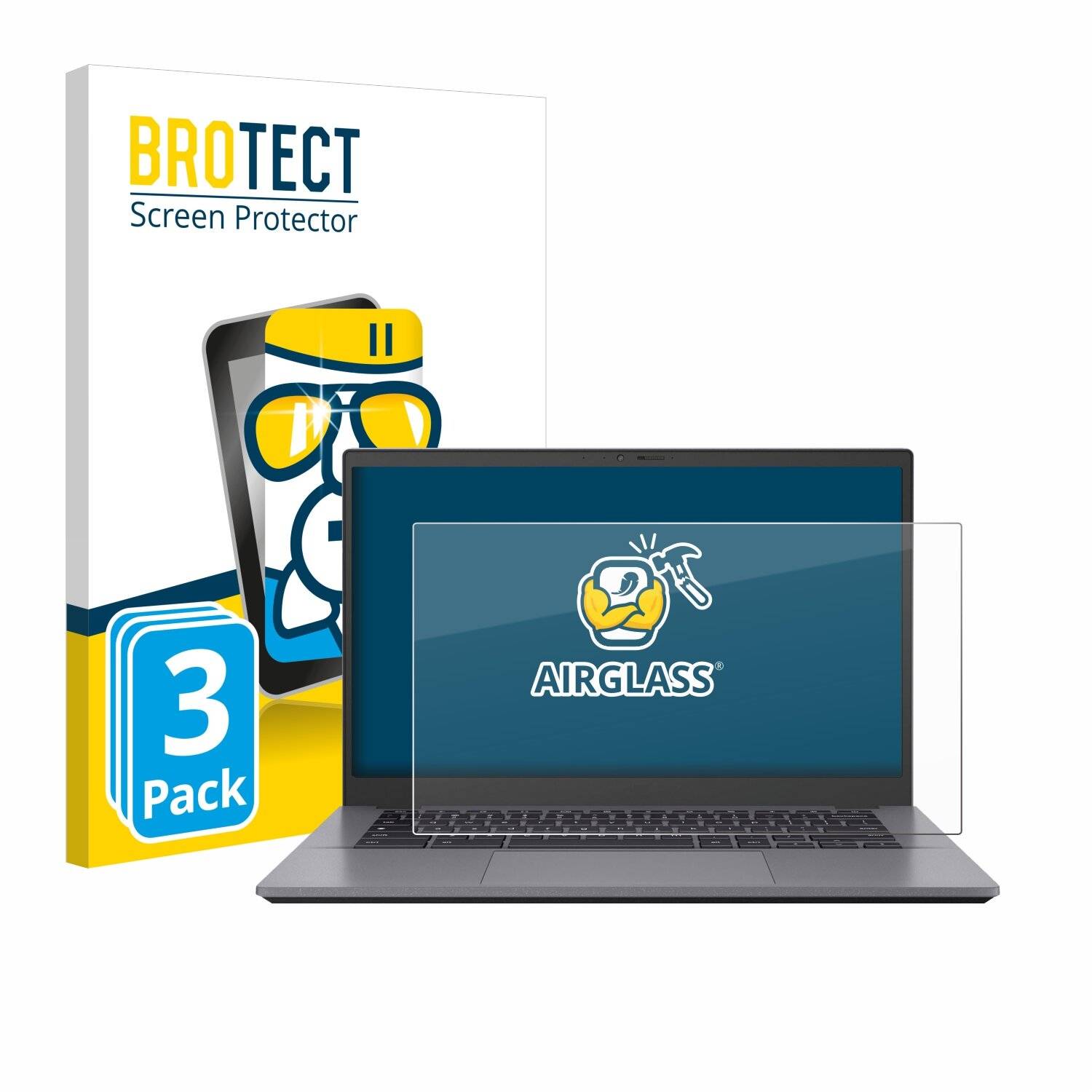 3x BROTECT AirGlass Glas Panzer-Folie für ASUS Chromebook Plus CM3401FFA -
