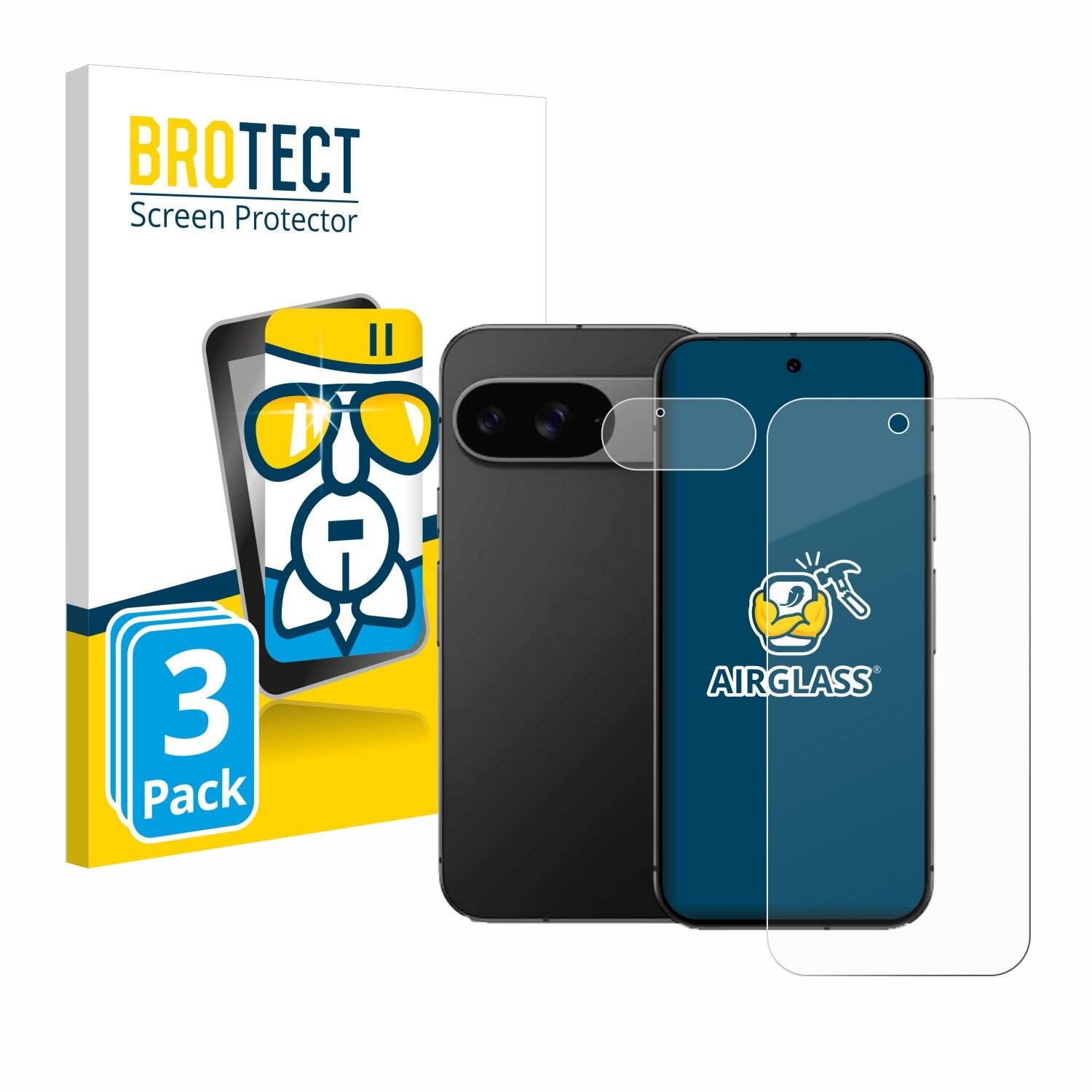 3x BROTECT AirGlass Glas Panzer-Folie für Google Pixel 9 (Display+Kamera) -
