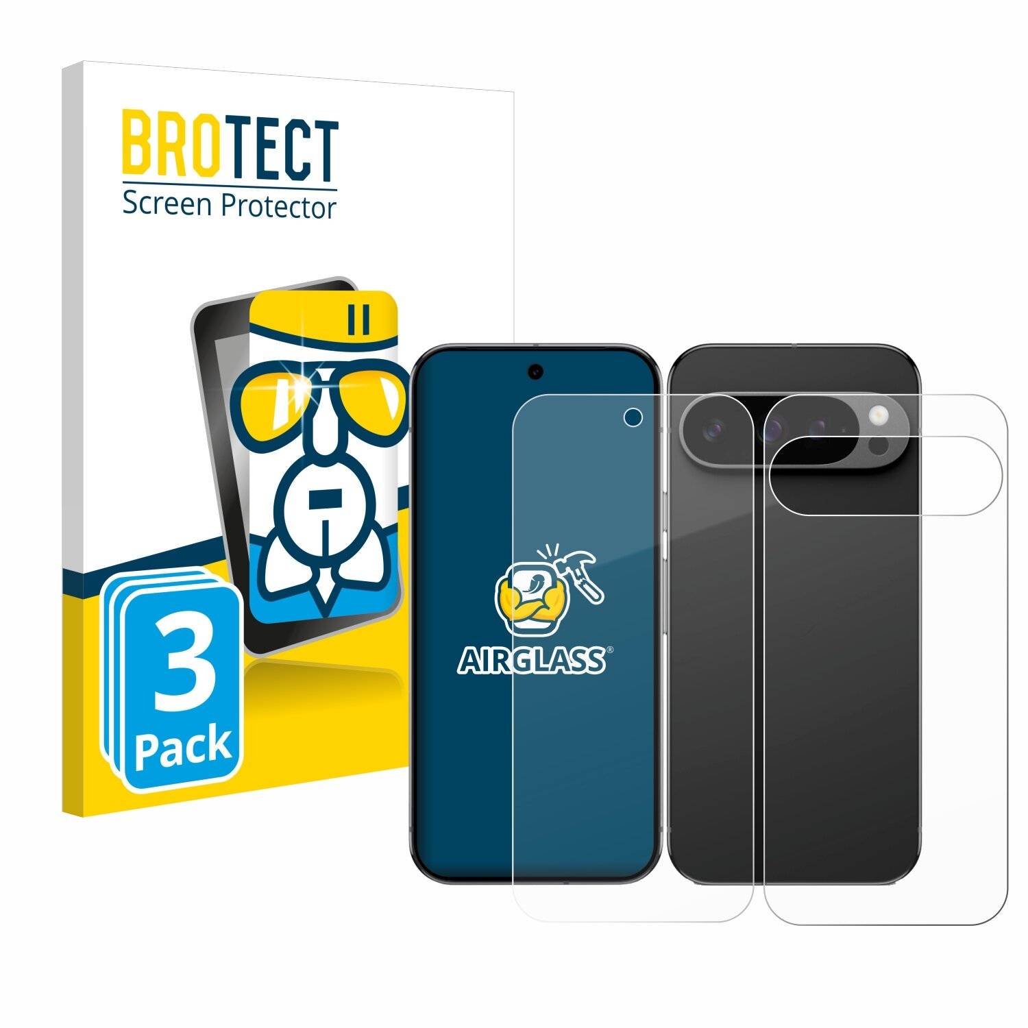 3x BROTECT AirGlass Glas Panzer-Folie für Google Pixel 9 Pro (Display+Rückseite) -