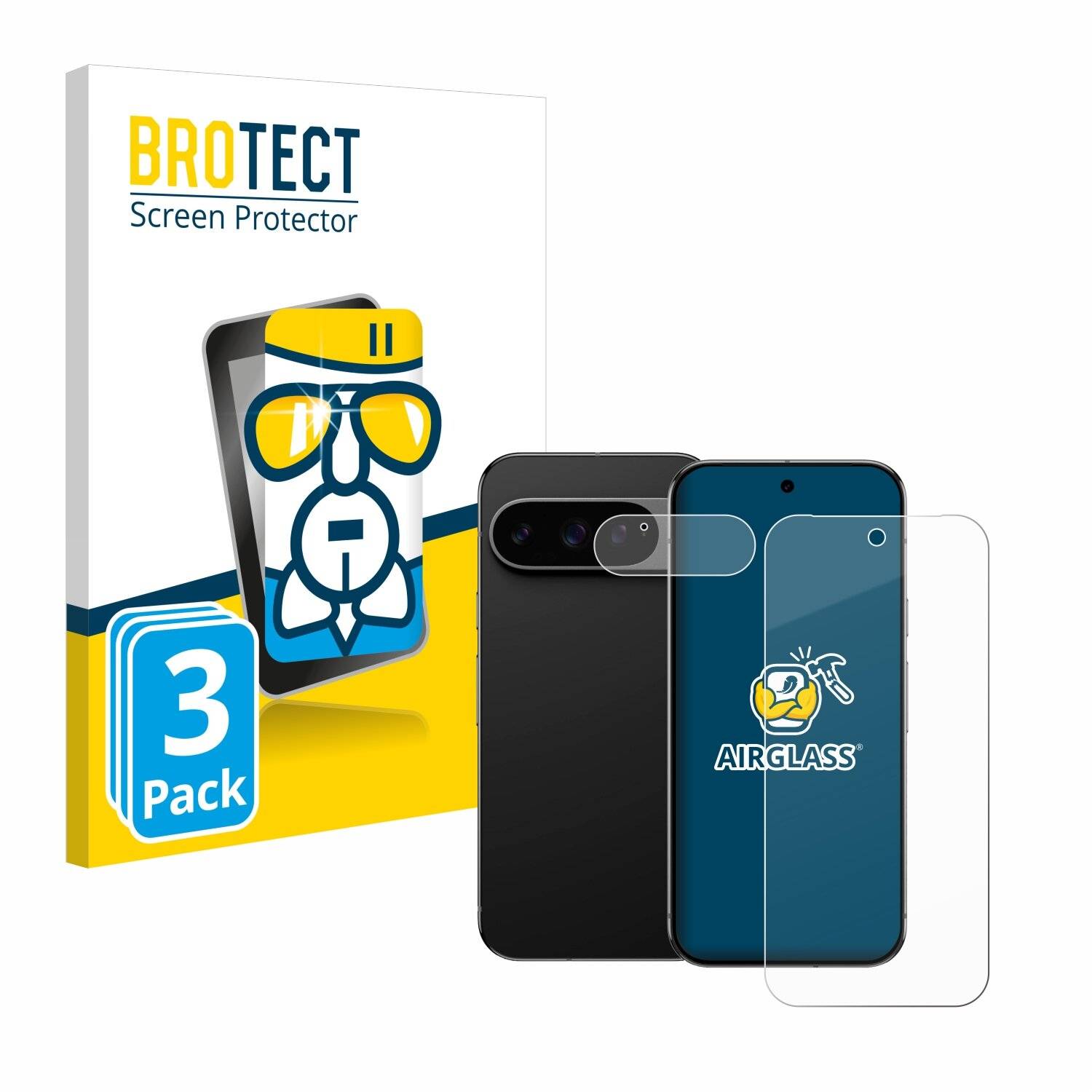 3x BROTECT AirGlass Glas Panzer-Folie für Google Pixel 9 Pro (Display+Kamera) -