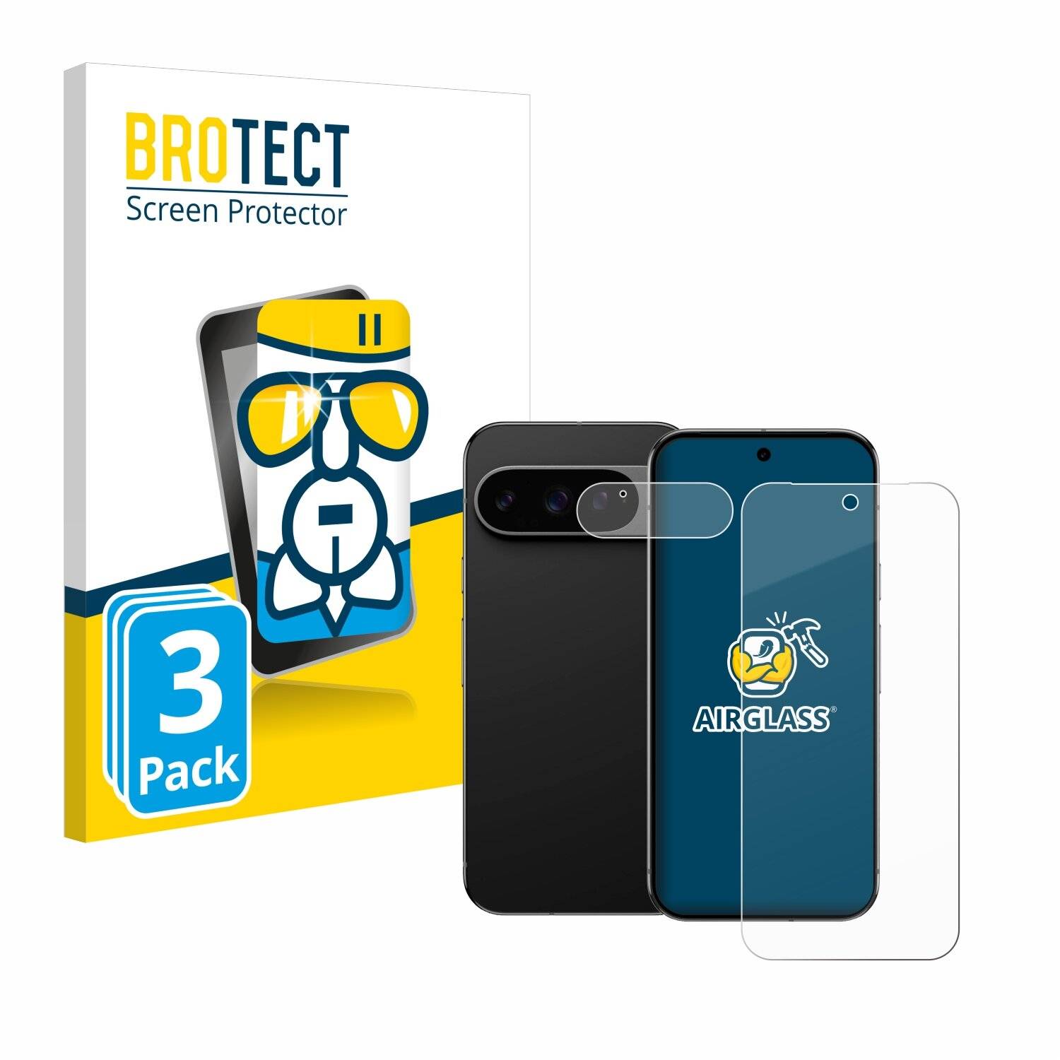3x BROTECT AirGlass Glas Panzer-Folie für Google Pixel 9 Pro XL (Display+Kamera) -
