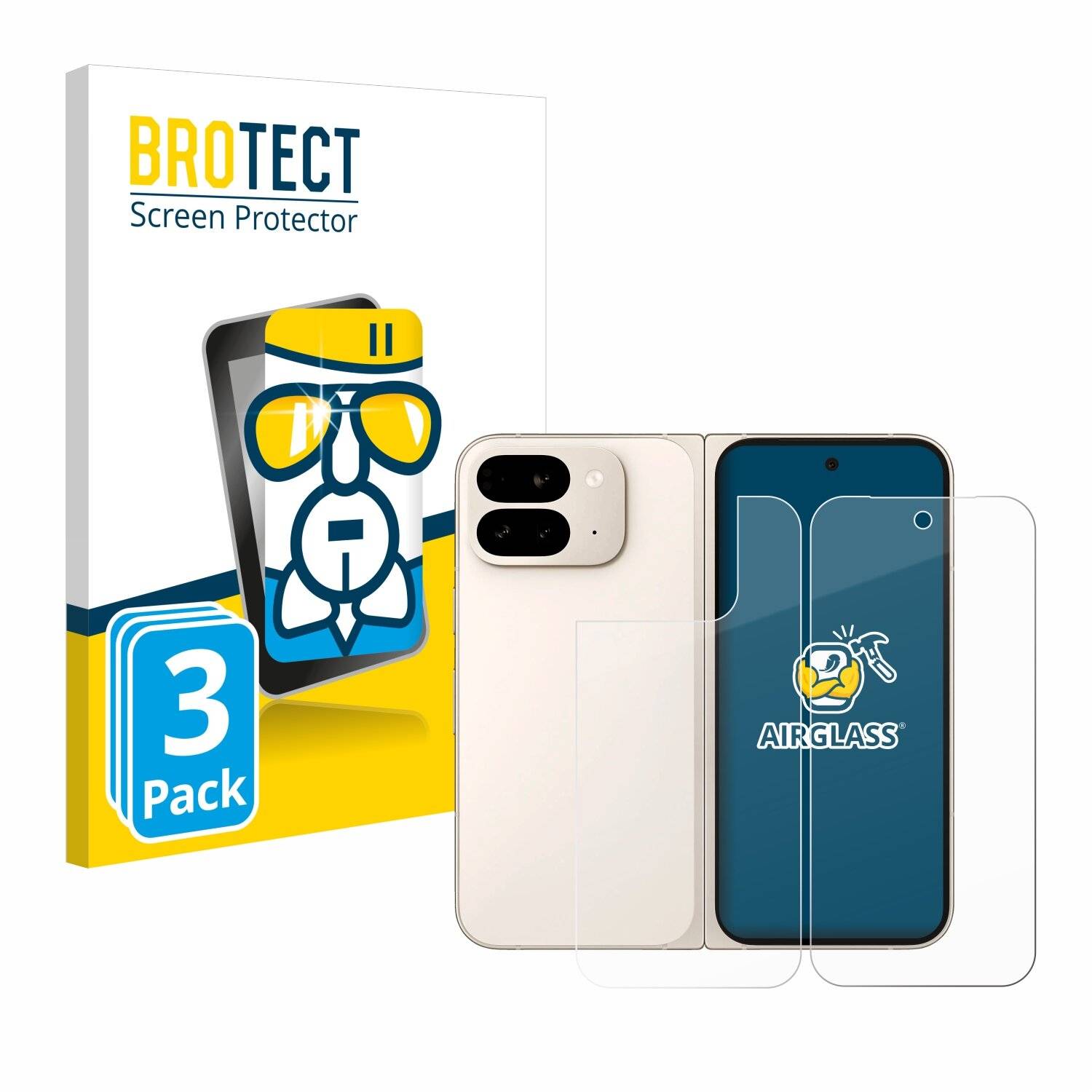 3x BROTECT AirGlass Glas Panzer-Folie für Google Pixel 9 Pro Fold (Display+Rückseite) -