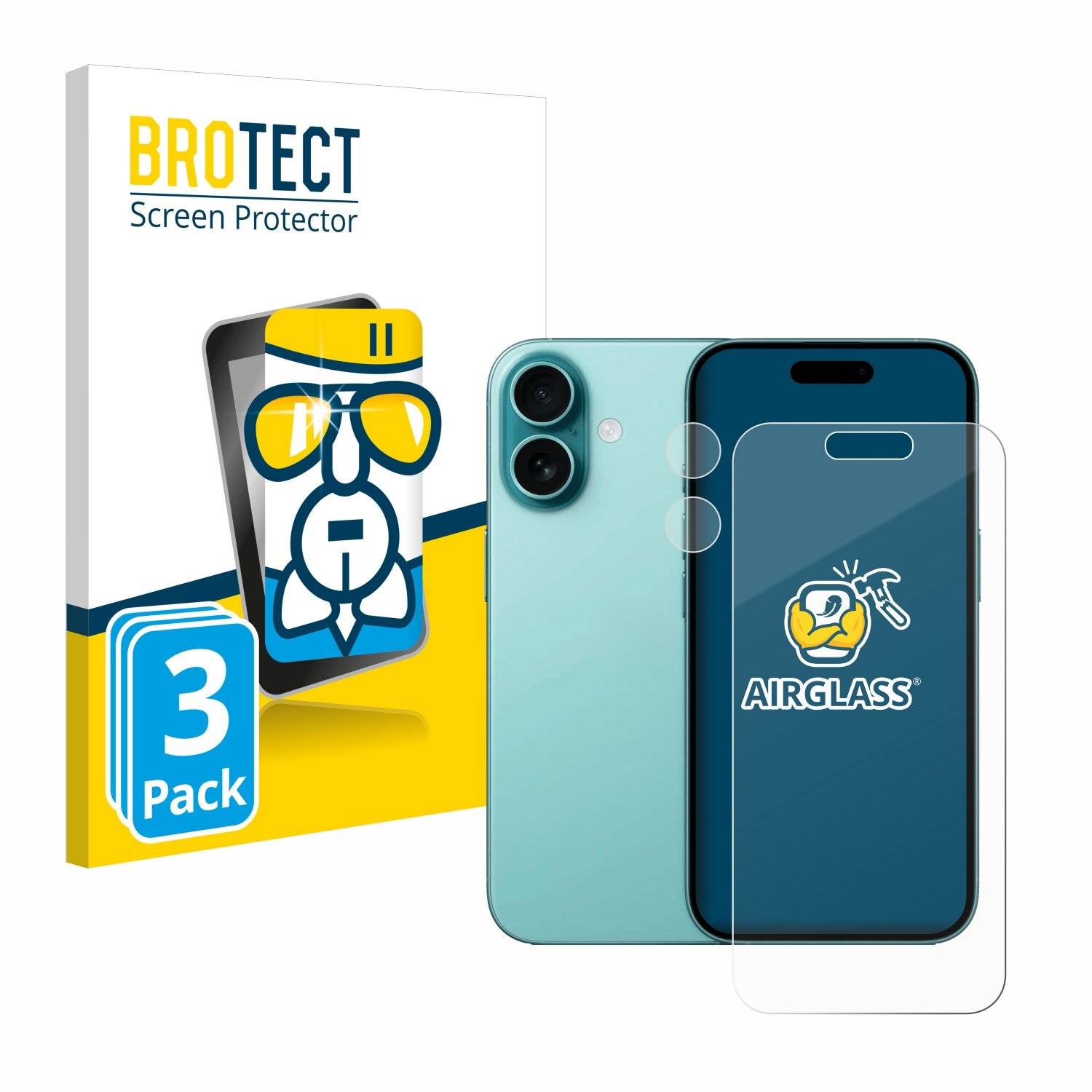 3x BROTECT AirGlass Glas Panzer-Folie für Apple iPhone 16 (Display+Kamera) -