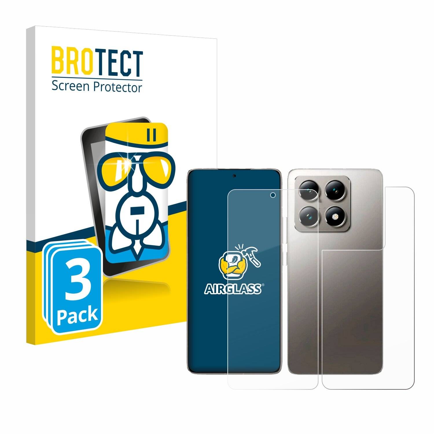3x BROTECT AirGlass Glas Panzer-Folie für Xiaomi 14T (Display+Rückseite) -