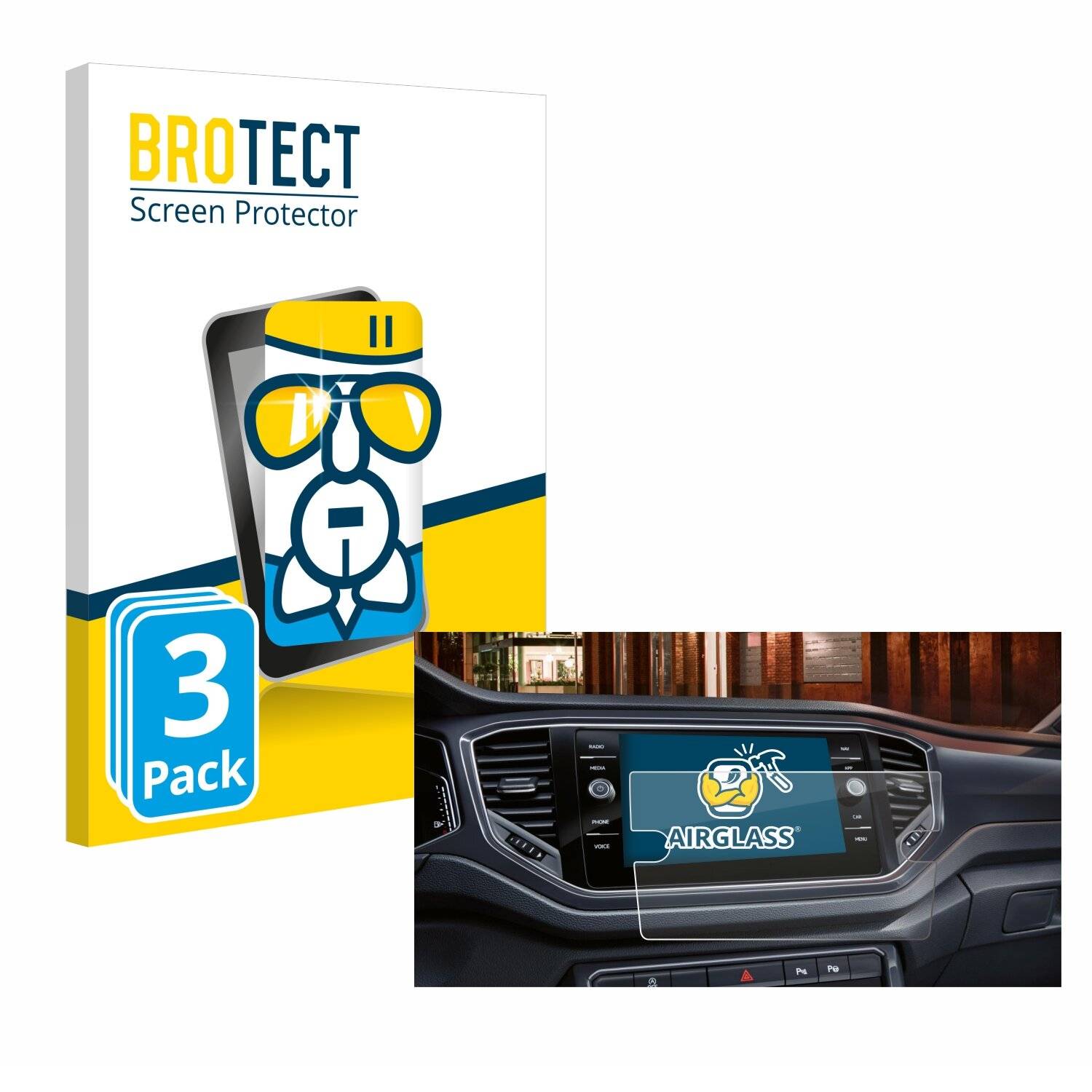 3x BROTECT AirGlass Glas Panzer-Folie für Volkswagen Touran 2.0 Discover Media 8 2019 -