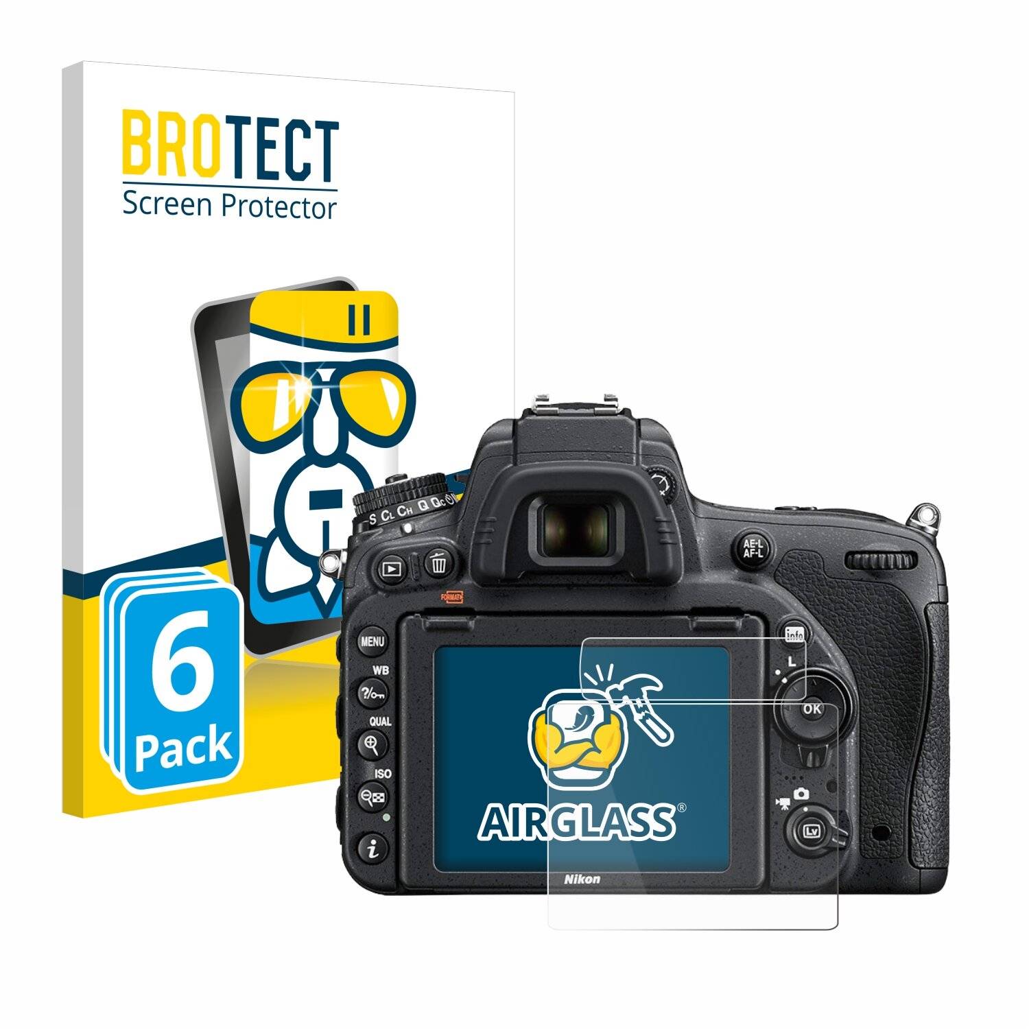 6x BROTECT AirGlass Glas Panzer-Folie für Nikon D750 -