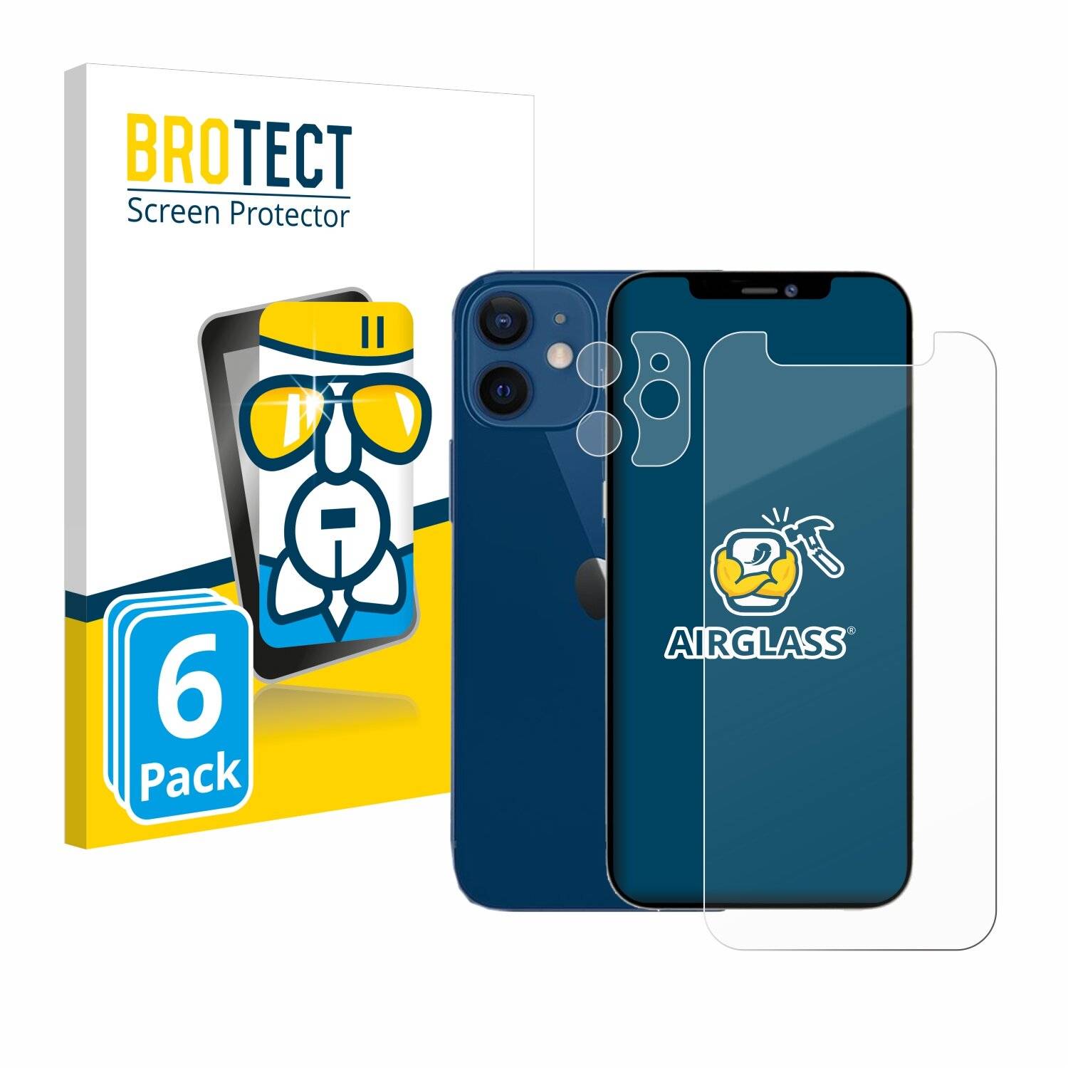 6x BROTECT AirGlass Glas Panzer-Folie für Apple iPhone 12 mini (Display+Kamera) -