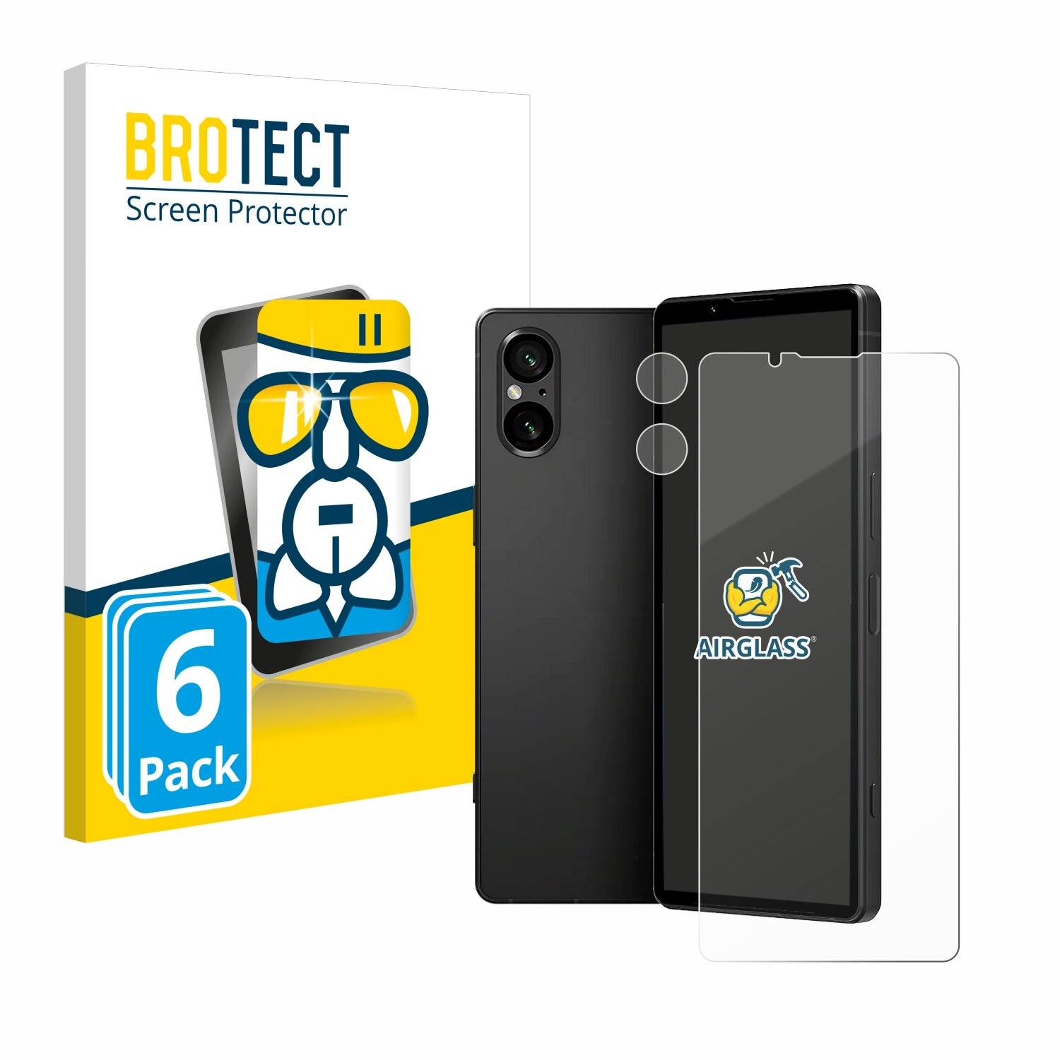 6x BROTECT AirGlass Glas Panzer-Folie für Sony Xperia 5 V (Display+Kamera) -