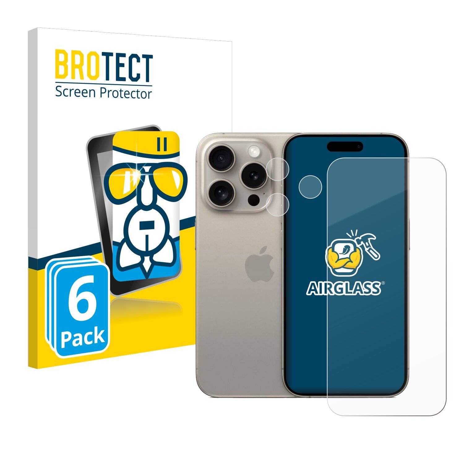 6x BROTECT AirGlass Glas Panzer-Folie für Apple iPhone 15 Pro (Display+Kamera) -