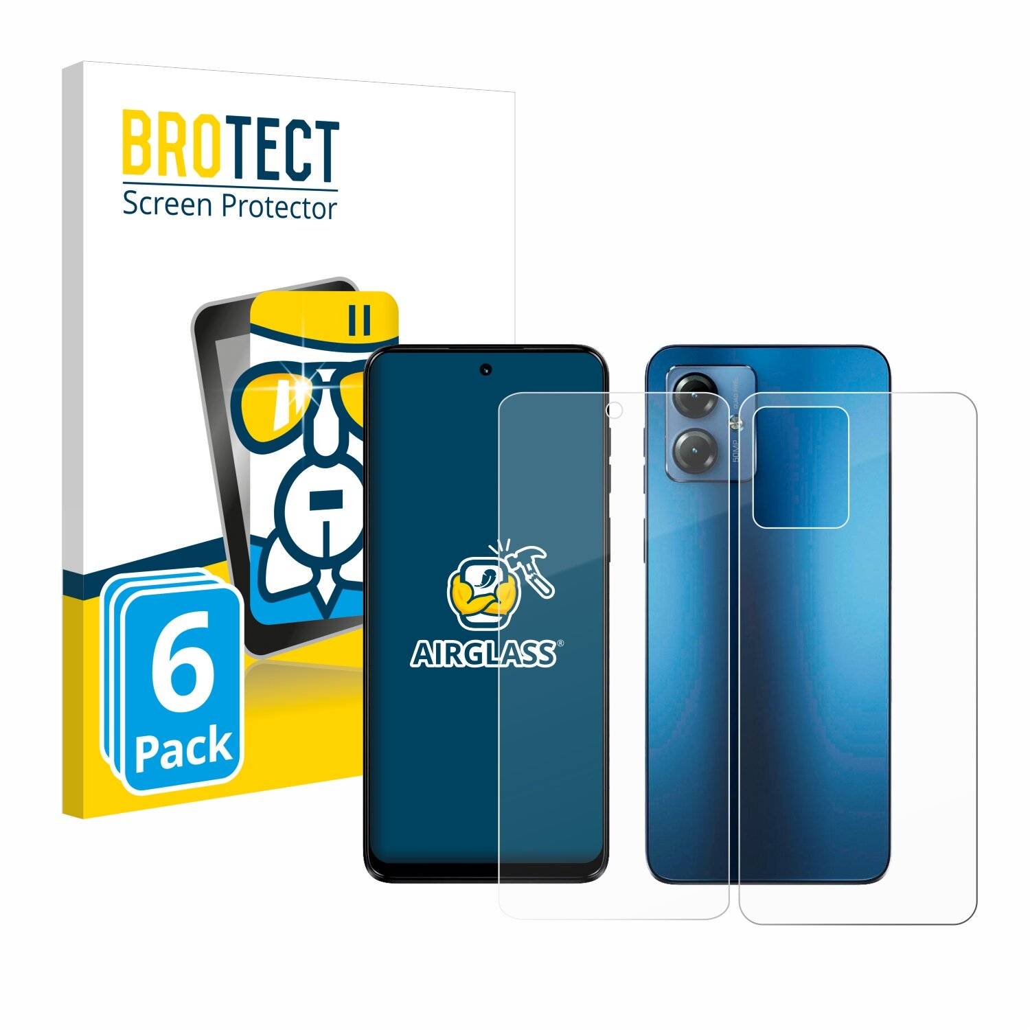 6x BROTECT AirGlass Glas Panzer-Folie für Motorola Moto G14 (Display+Rückseite) -